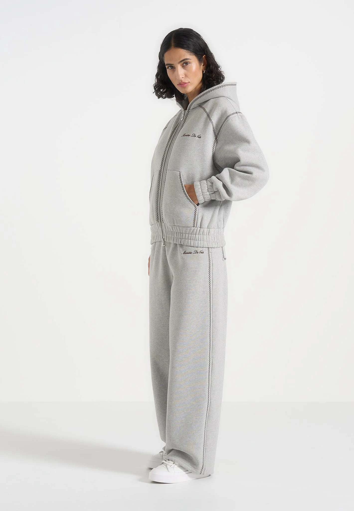 Morgan - Unisex Whipstitch Regular Joggers - Light Grey - Image 3