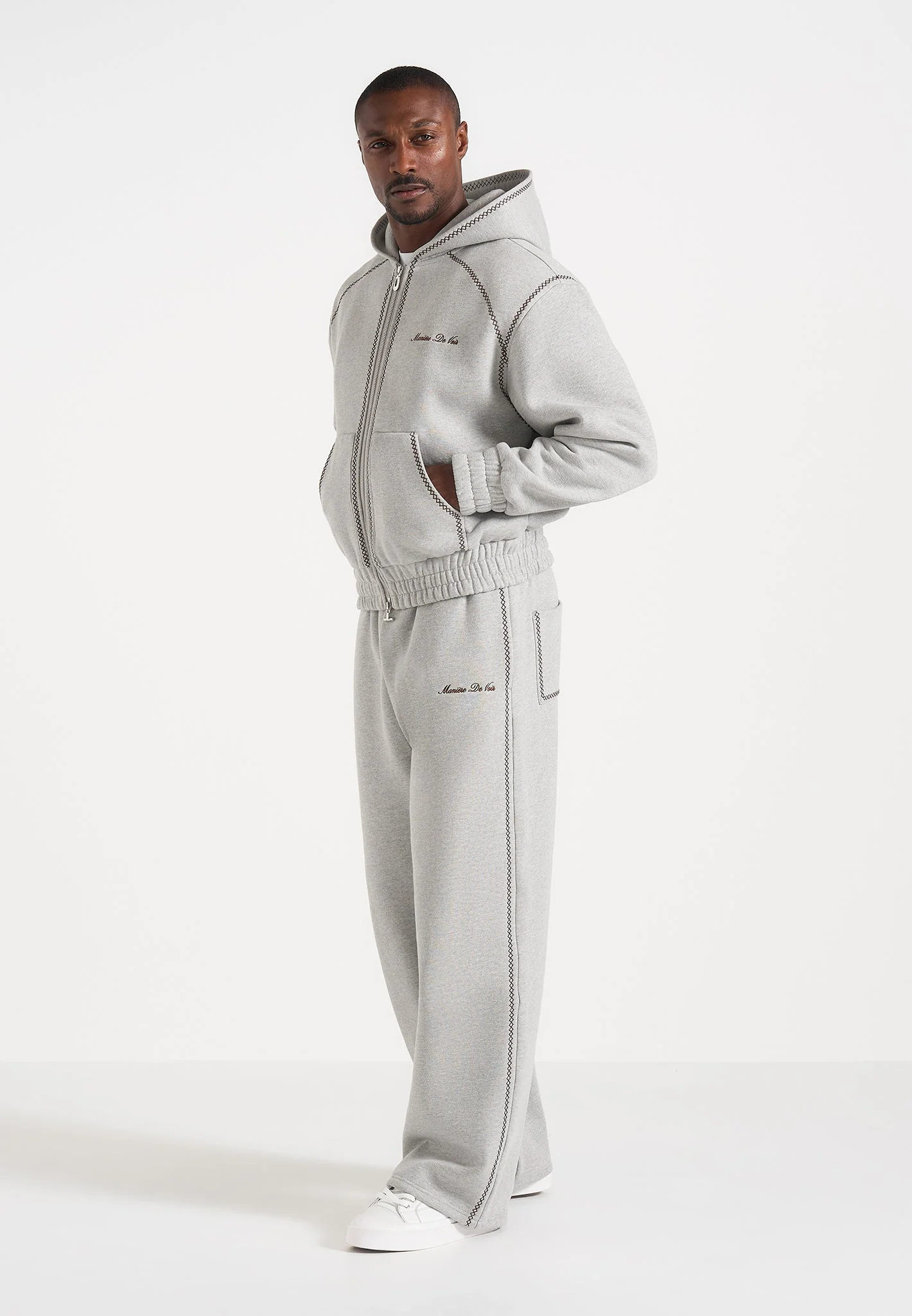 Morgan - Unisex Whipstitch Regular Joggers - Light Grey - Image 4