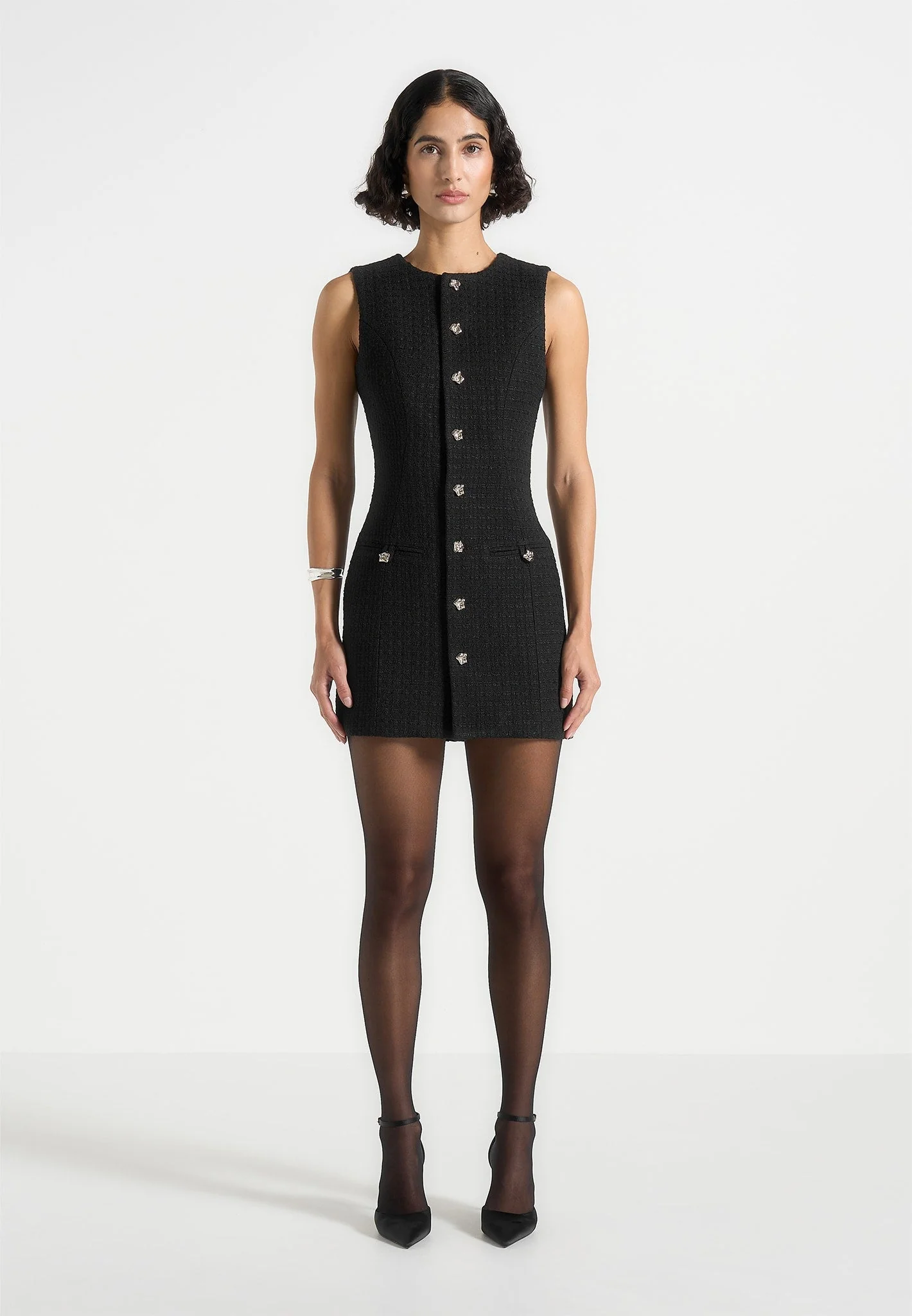 Nadine - Tweed Mini Dress - Black - Image 4