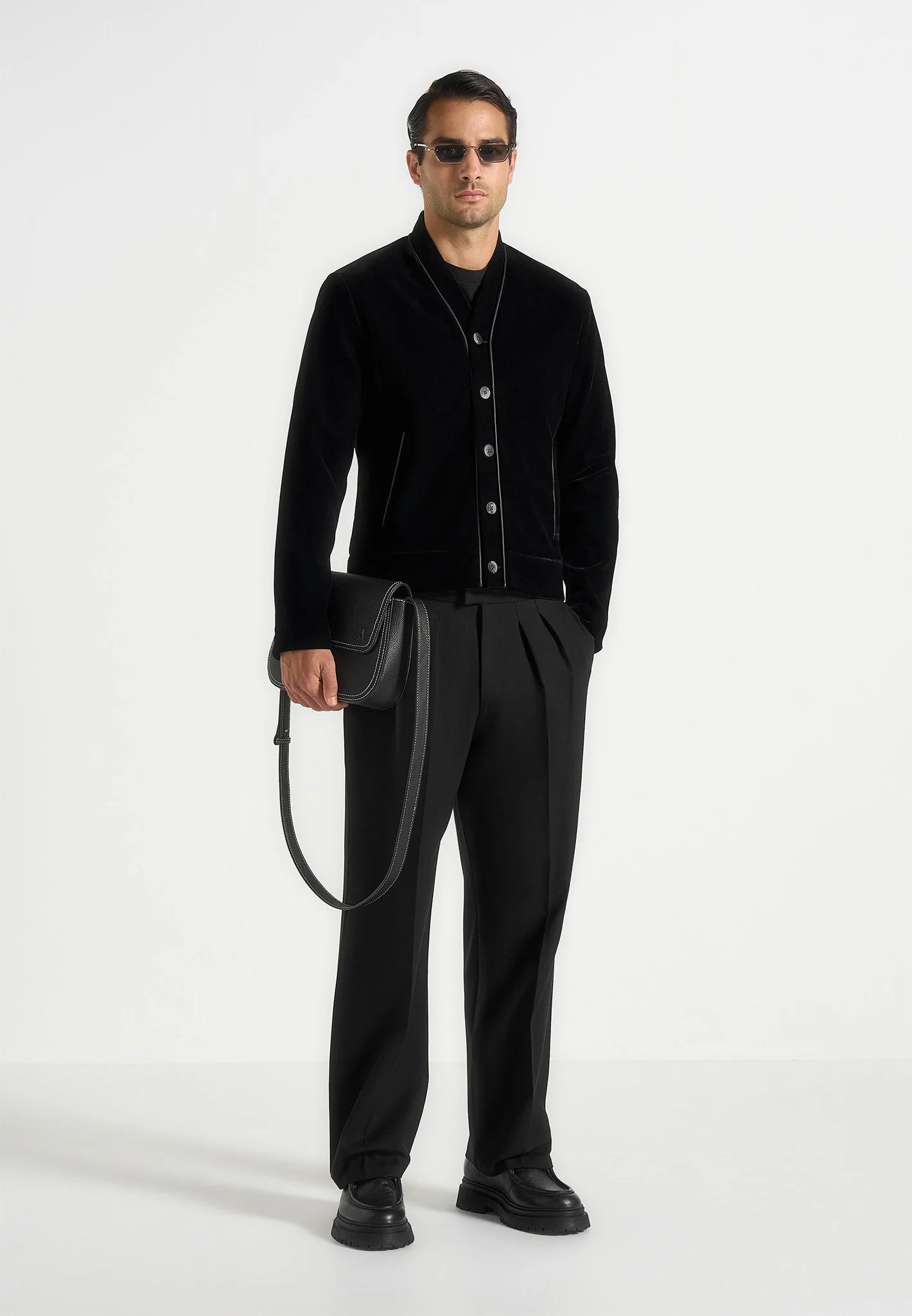 Nassim - Velvet Jacket With Contrast Piping - Black - Image 2