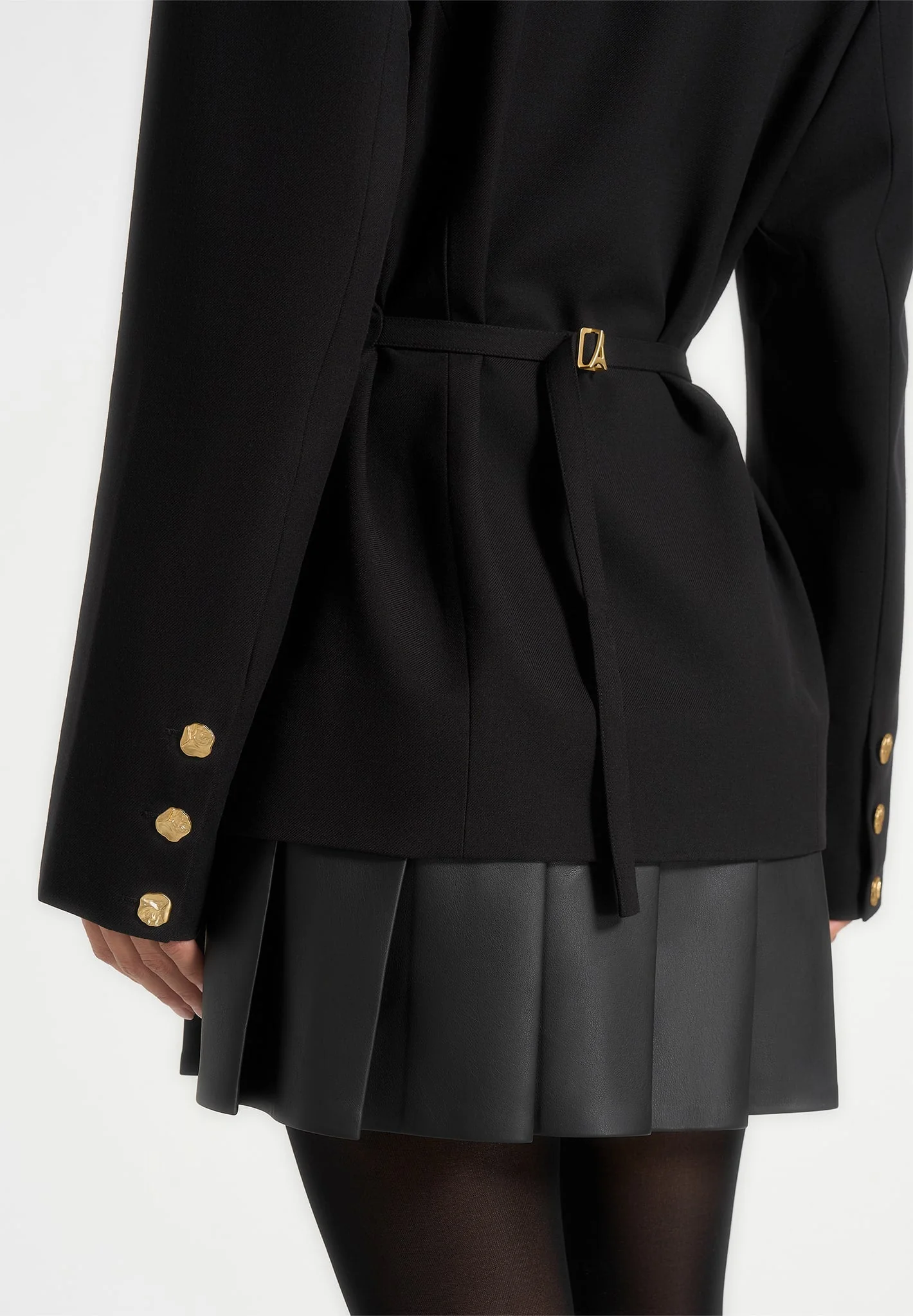 Nicole - Tailored Cinch Blazer Dress with Pleats - Black - Image 4