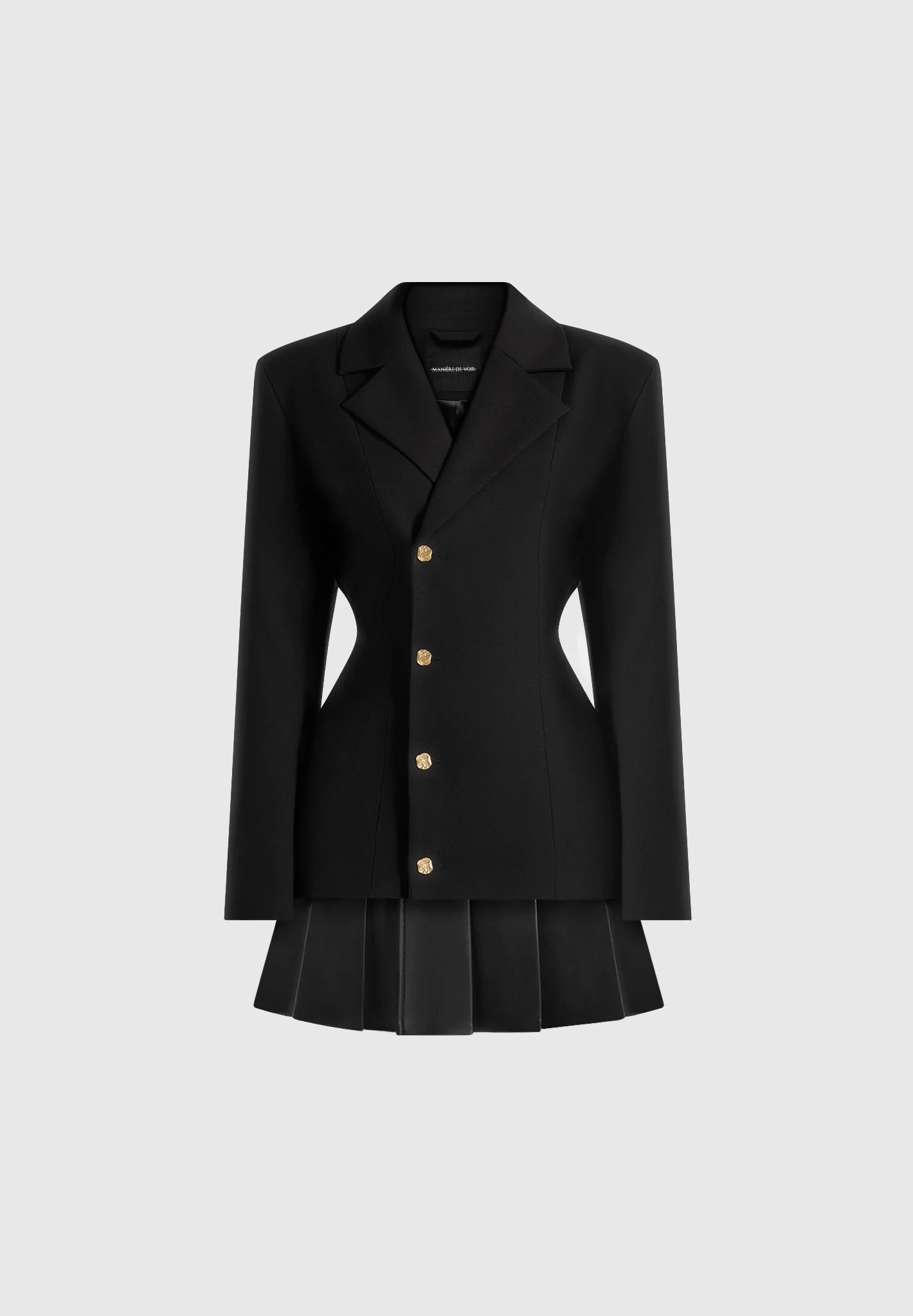 Nicole - Tailored Cinch Blazer Dress with Pleats - Black - Image 6
