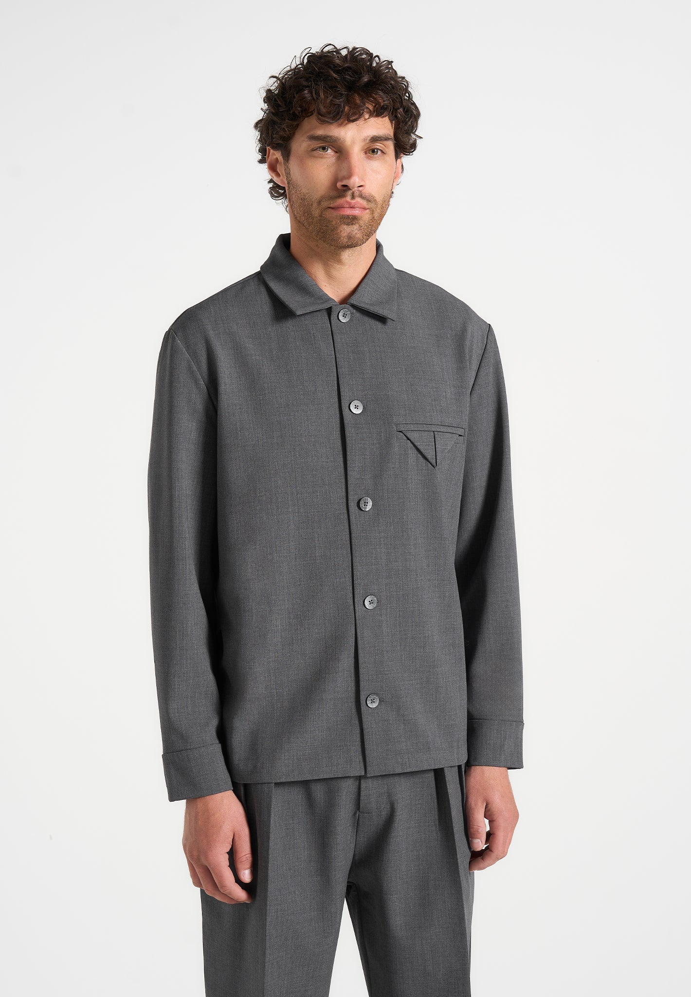 Leo - Hatched Tailored Overshirt - Grey - Image 2