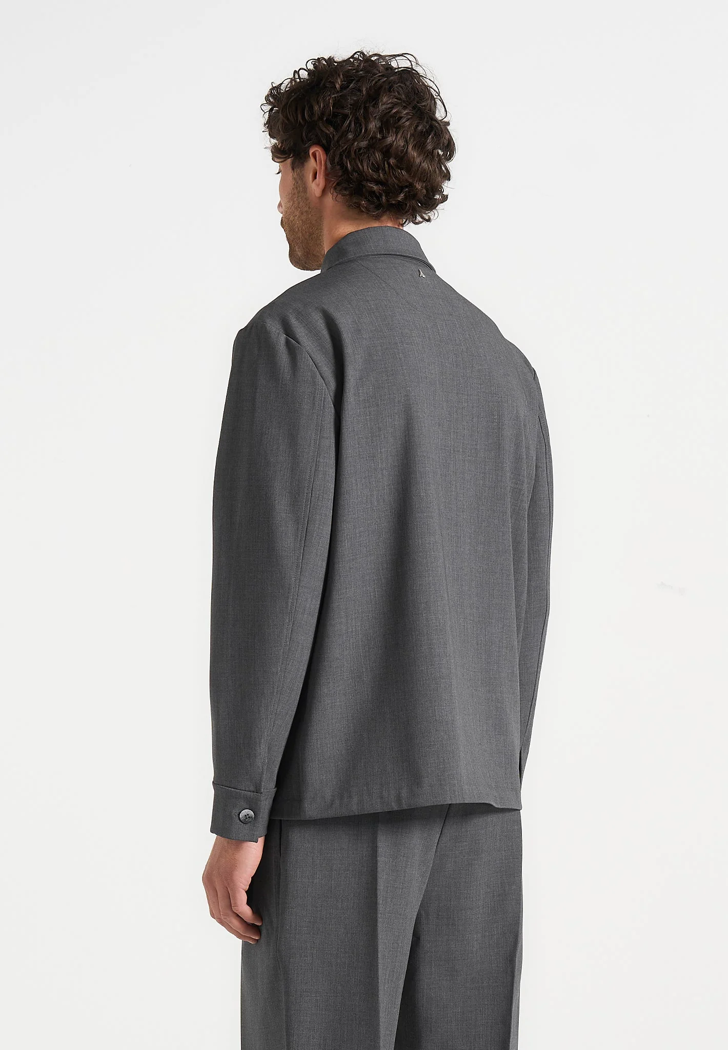 Leo - Hatched Tailored Overshirt - Grey - Image 3