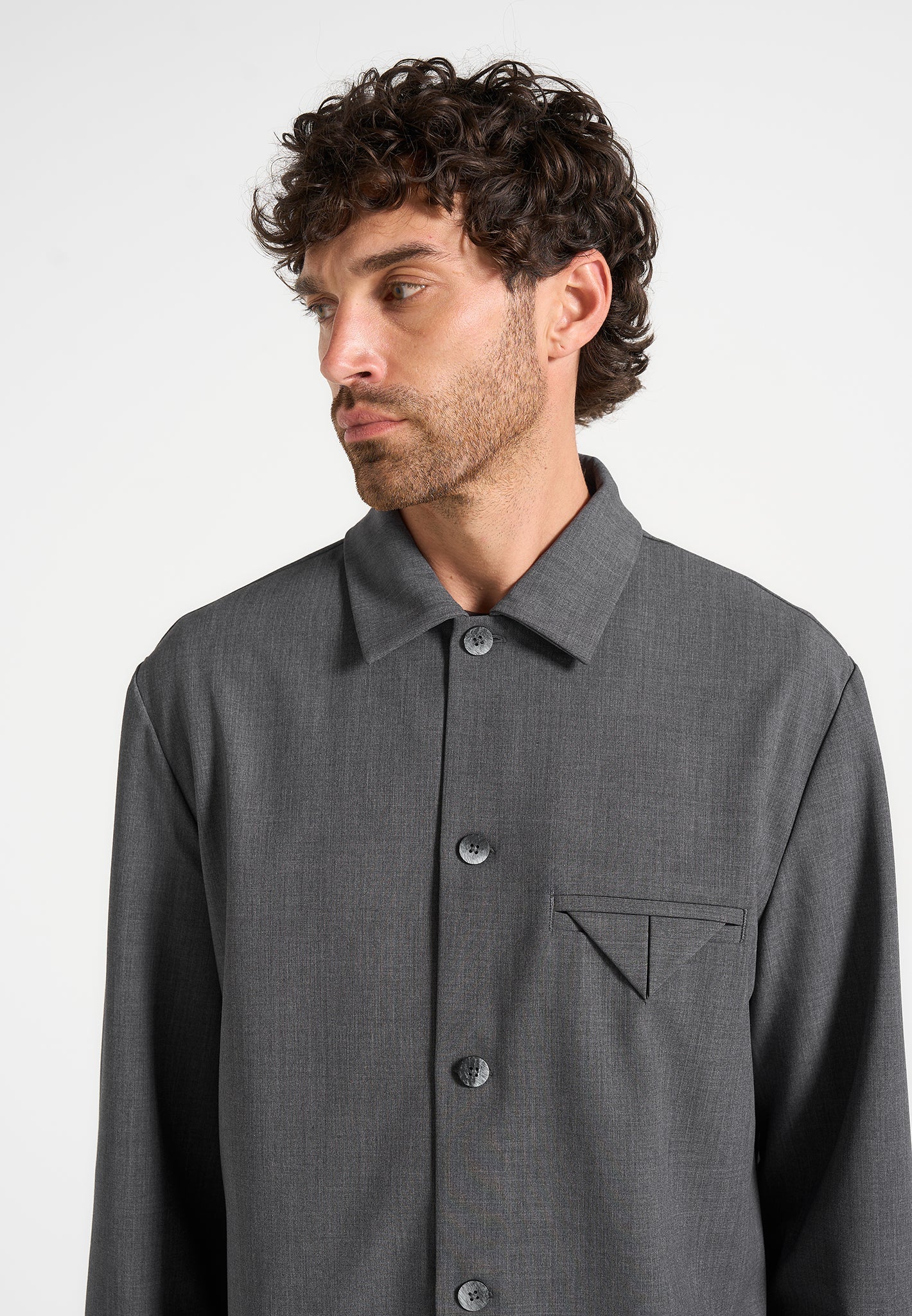 Leo - Hatched Tailored Overshirt - Grey - Image 4