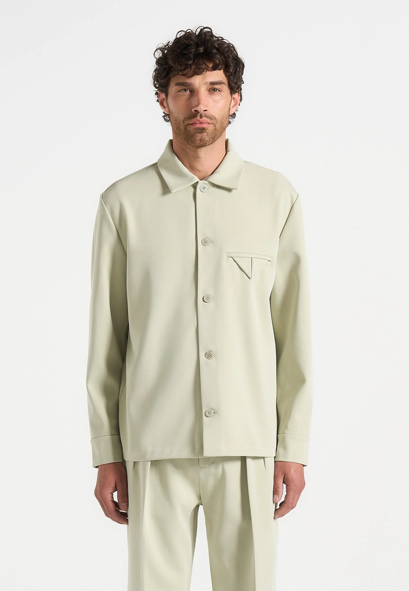 Leo - Hatched Tailored Overshirt - Sage - Image 3
