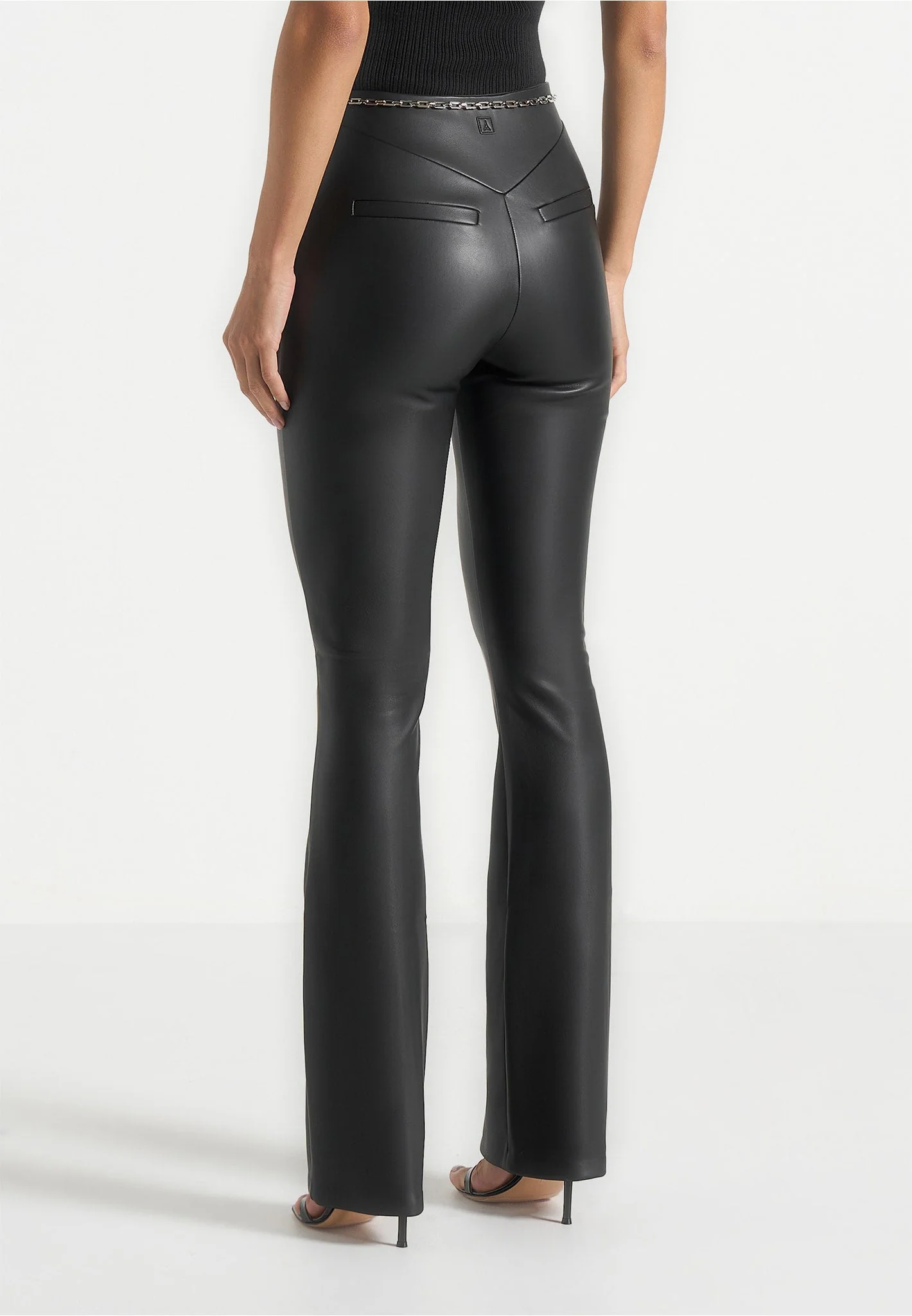 Ninon - Leather Fit And Flare Trousers With Chain - Black - Image 6