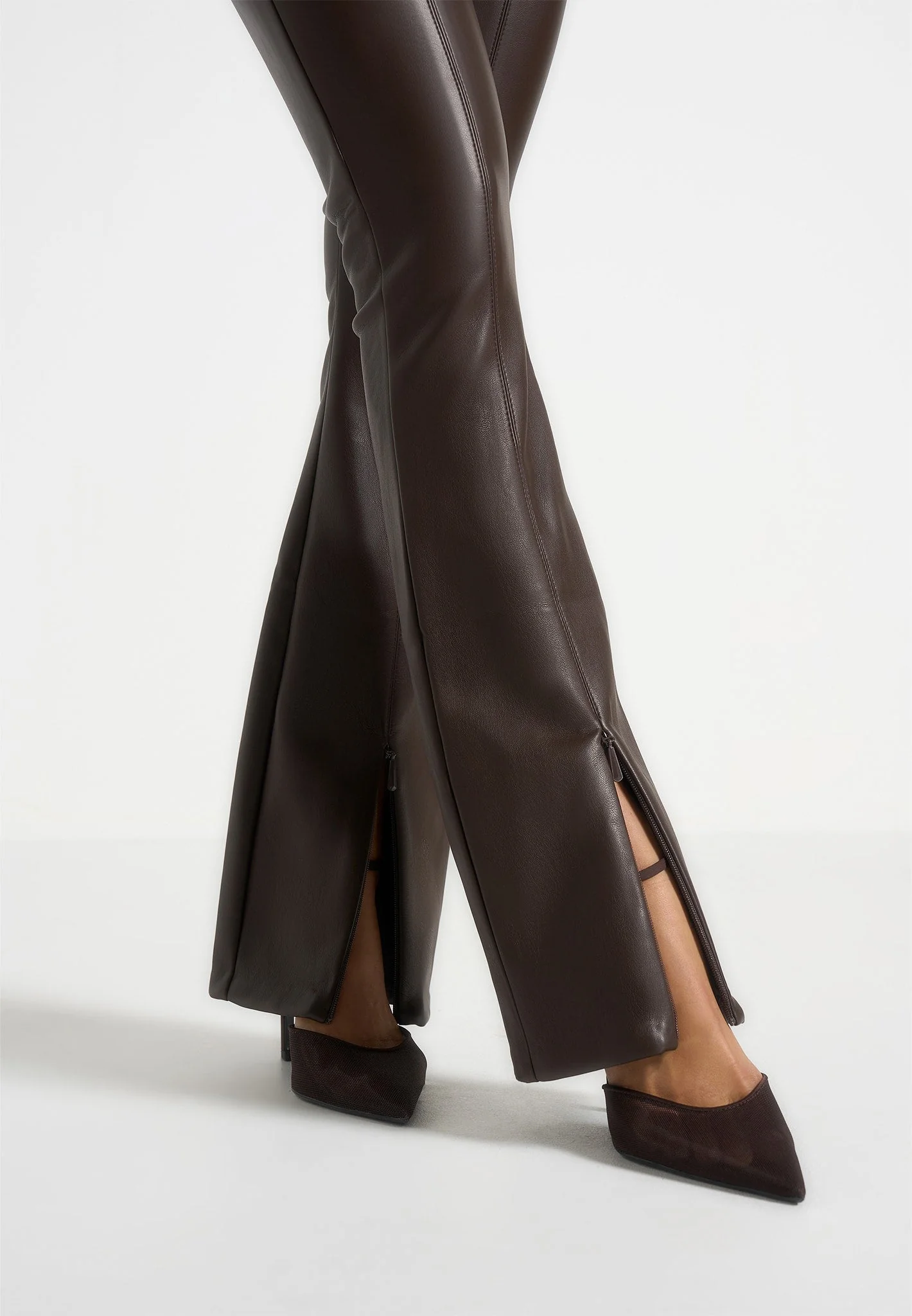 Ninon - Leather Fit And Flare Trousers With Chain - Brown - Image 5