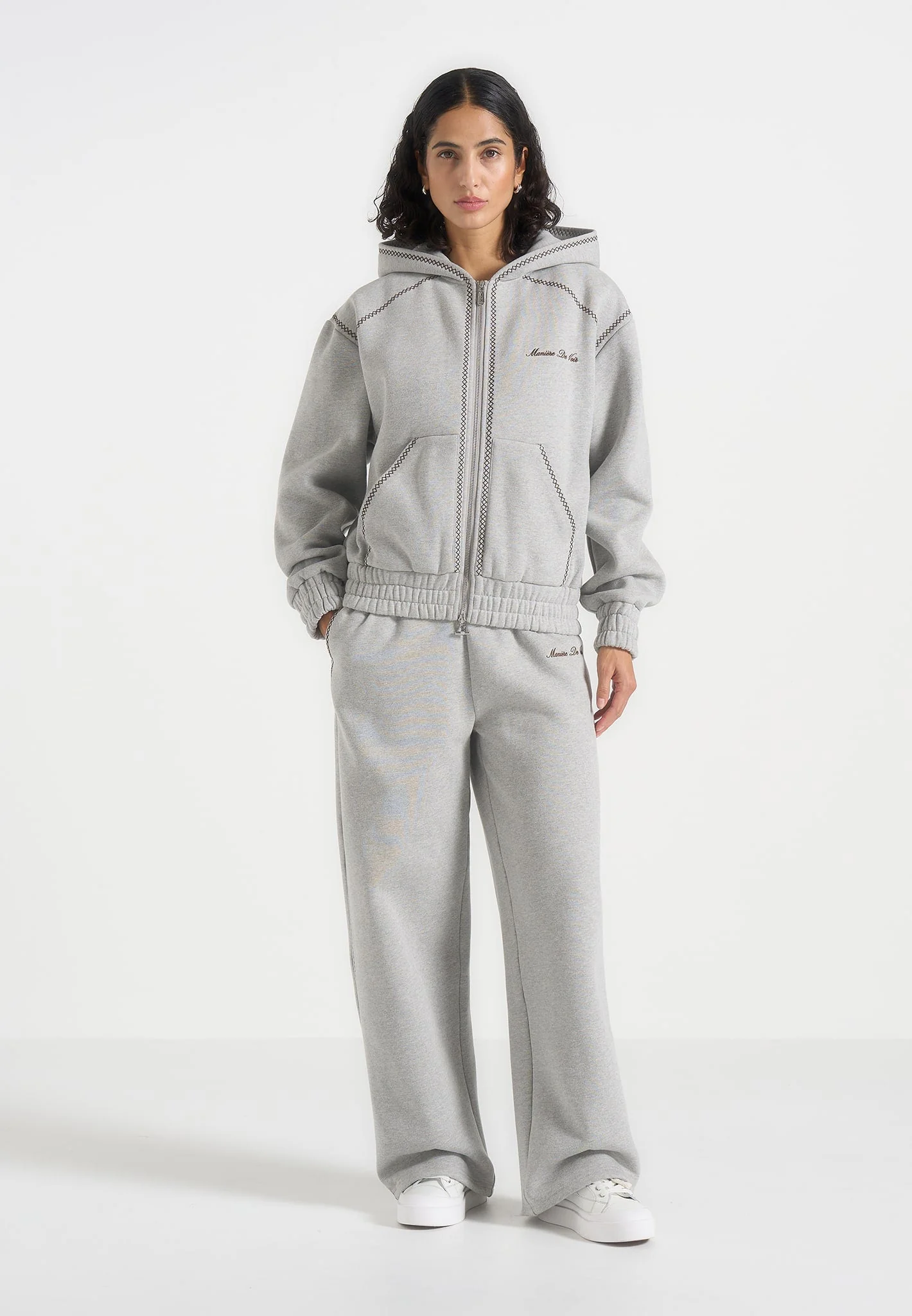 Ollie - Unisex Whipstitch Raglan Effect Zip Hoodie - Light Grey