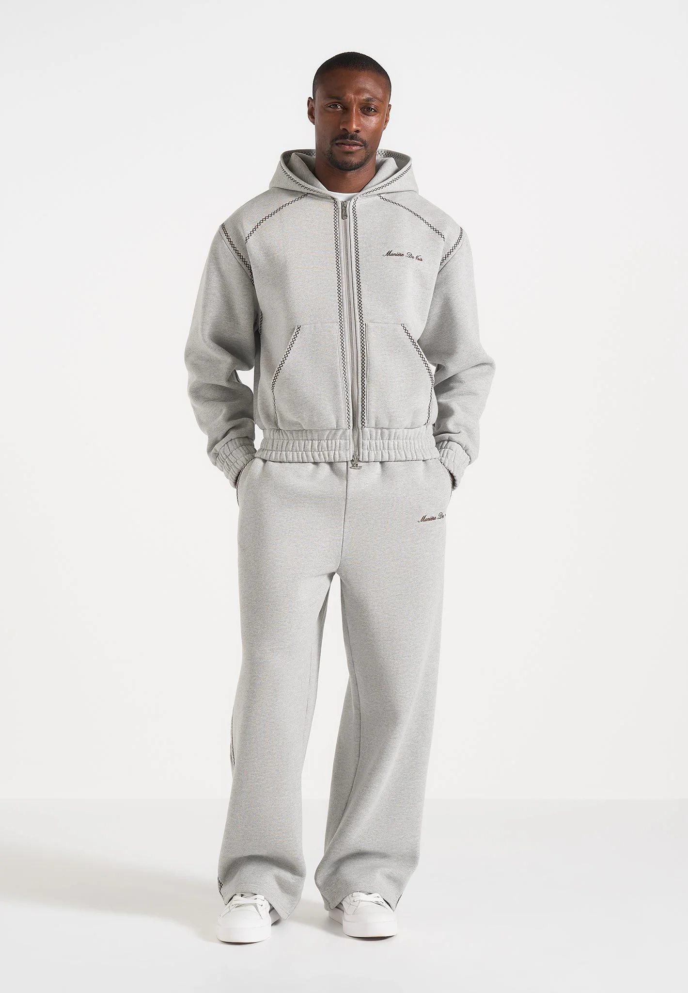 Ollie - Unisex Whipstitch Raglan Effect Zip Hoodie - Light Grey - Image 2