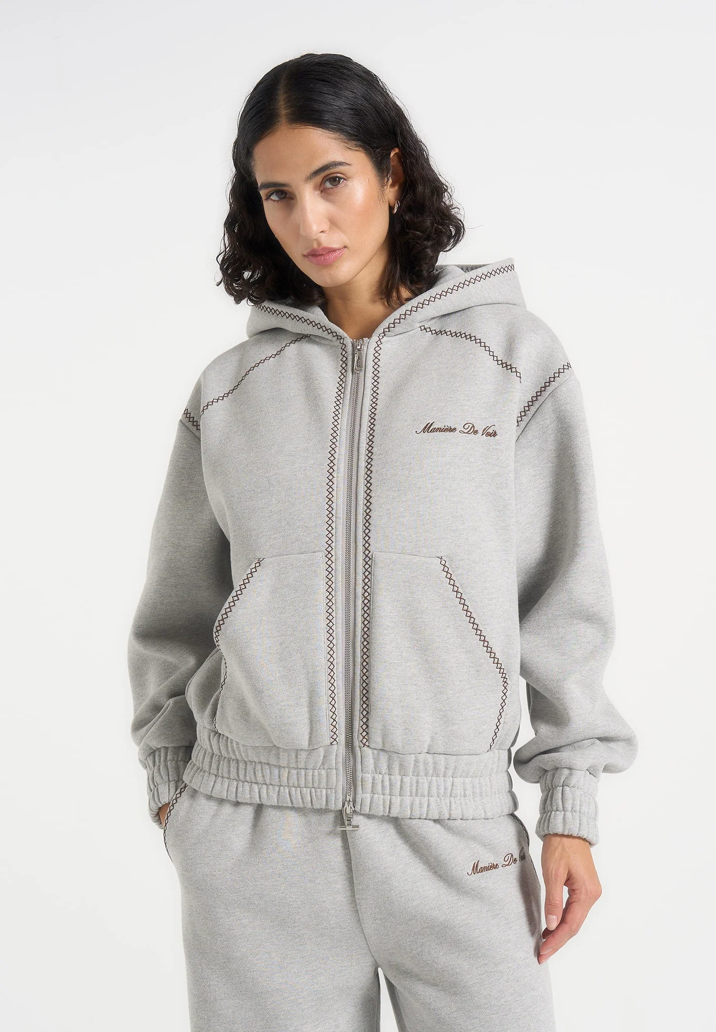 Ollie - Unisex Whipstitch Raglan Effect Zip Hoodie - Light Grey - Image 3