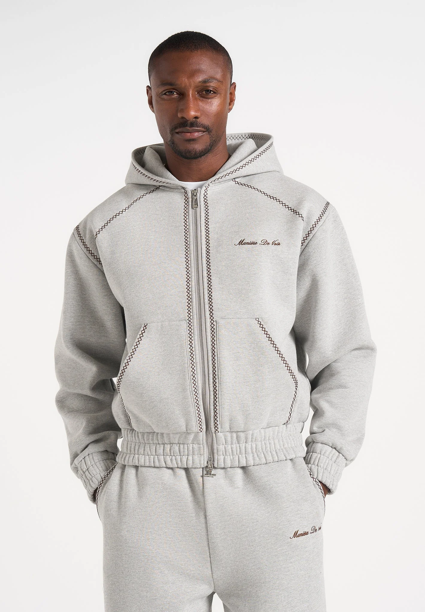Ollie - Unisex Whipstitch Raglan Effect Zip Hoodie - Light Grey - Image 4