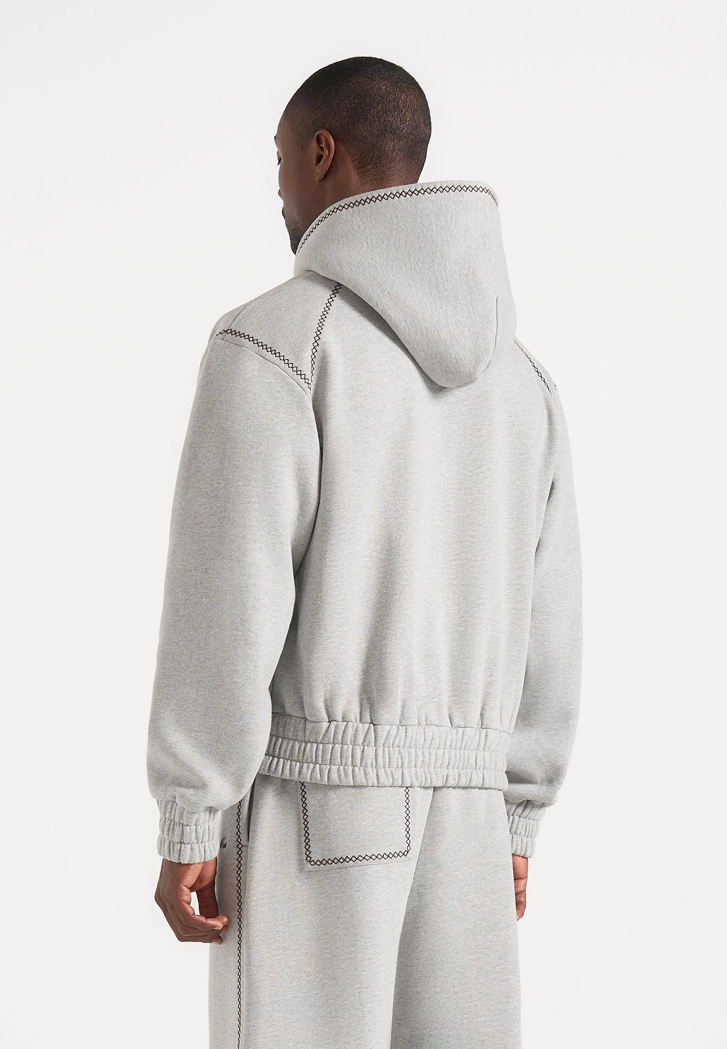 Ollie - Unisex Whipstitch Raglan Effect Zip Hoodie - Light Grey - Image 5