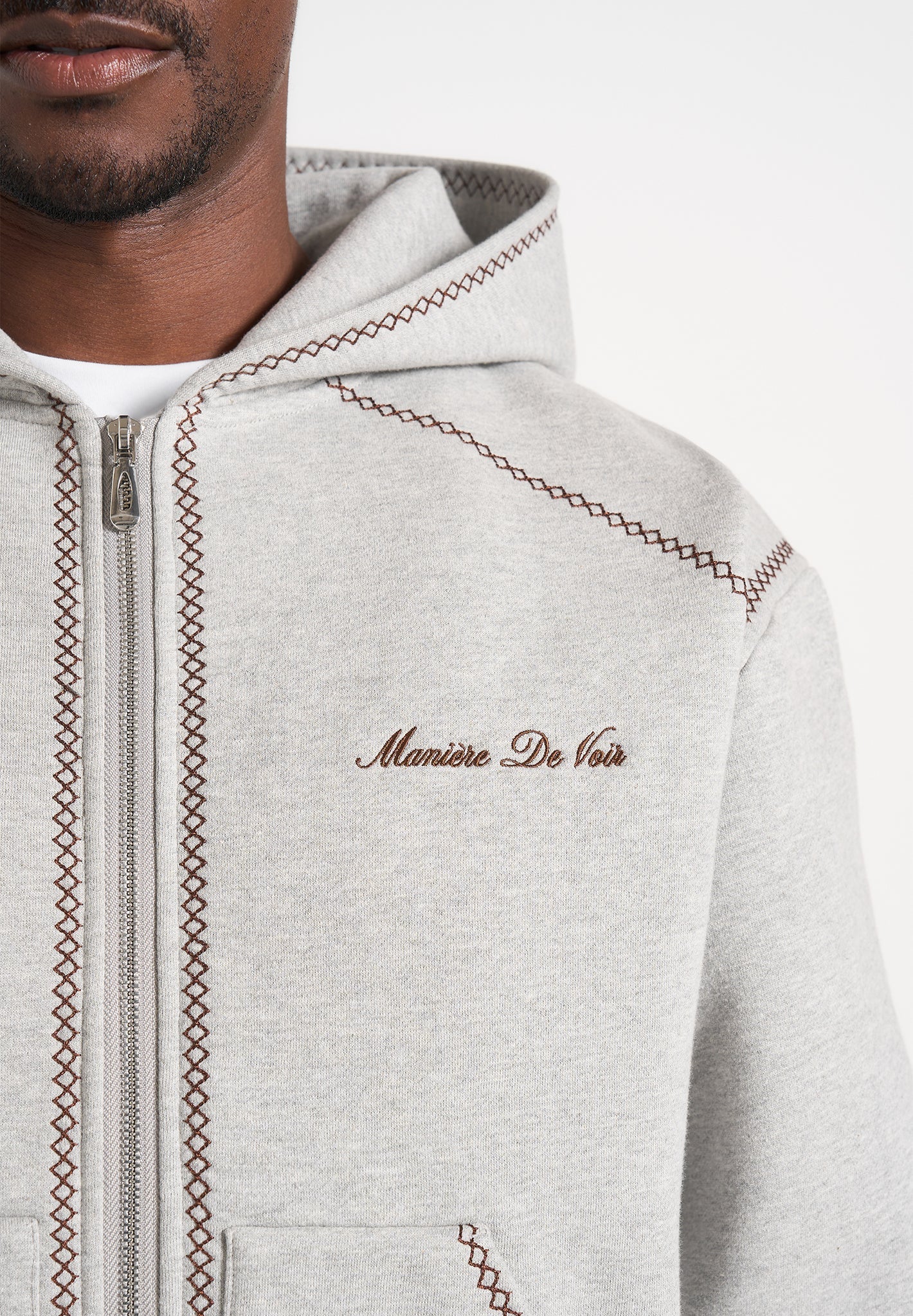 Ollie - Unisex Whipstitch Raglan Effect Zip Hoodie - Light Grey - Image 6
