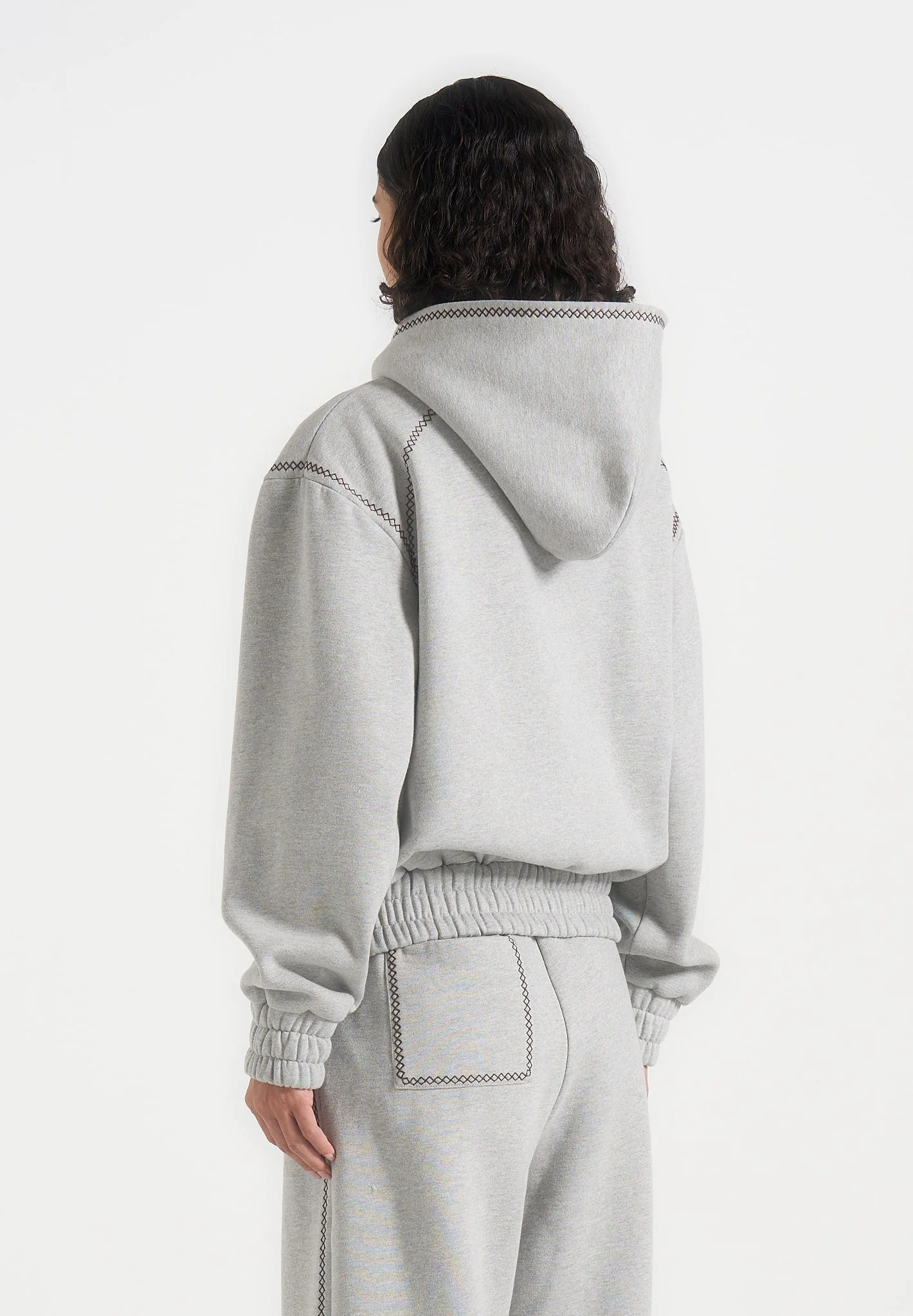 Ollie - Unisex Whipstitch Raglan Effect Zip Hoodie - Light Grey - Image 7
