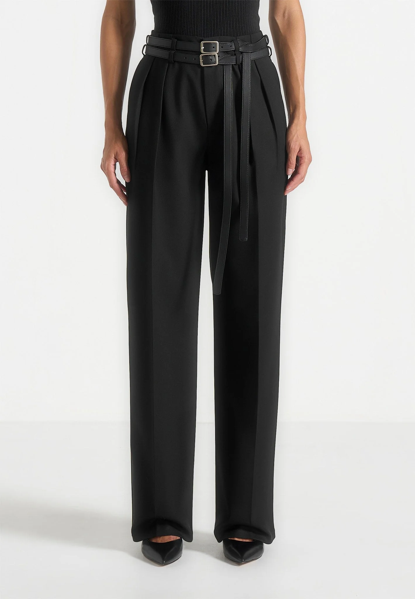 Pascale - Tailored Twin Belt Trousers - Black - Image 2