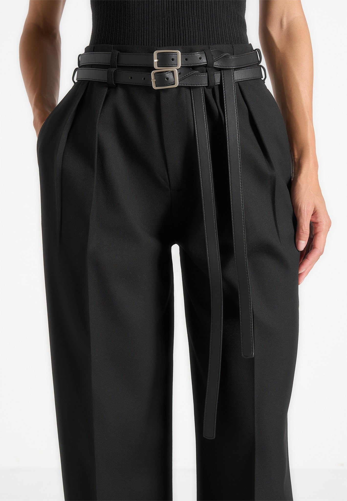 Pascale - Tailored Twin Belt Trousers - Black - Image 3