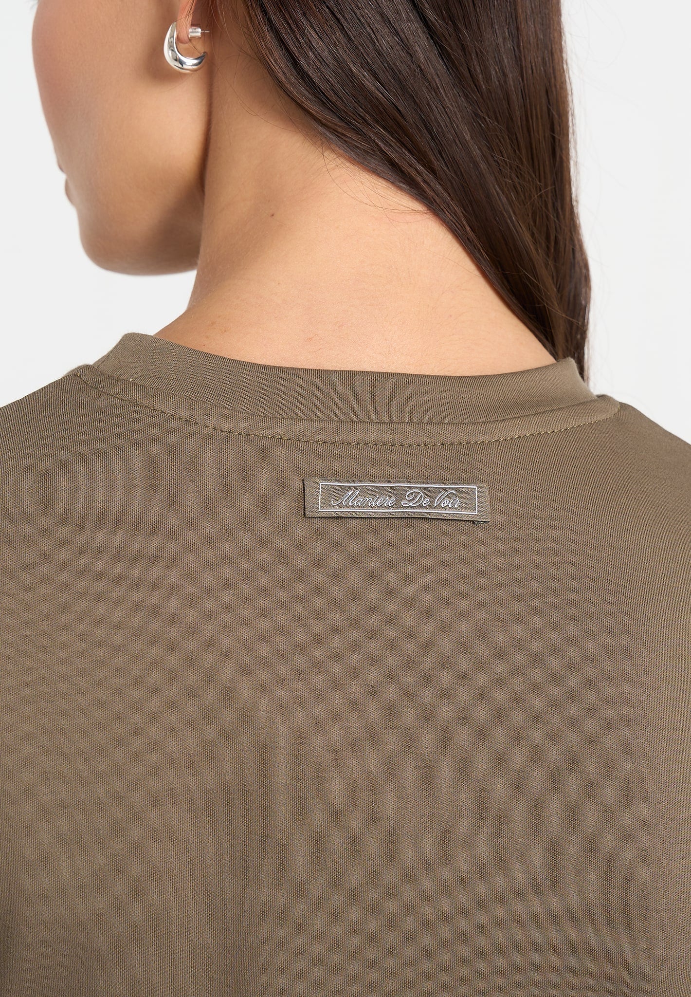 Pauline - Ruched Asymmetric Cotton T-Shirt - Olive - Image 4