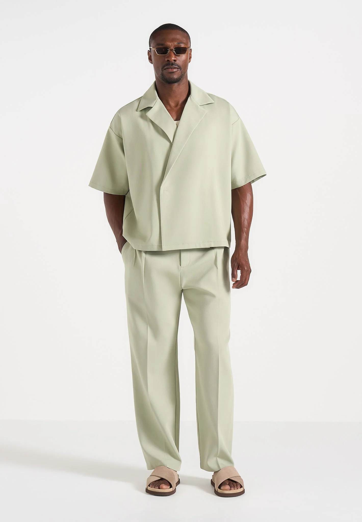 Pierre - Twin Pleat Tailored Trousers - Sage - Image 3