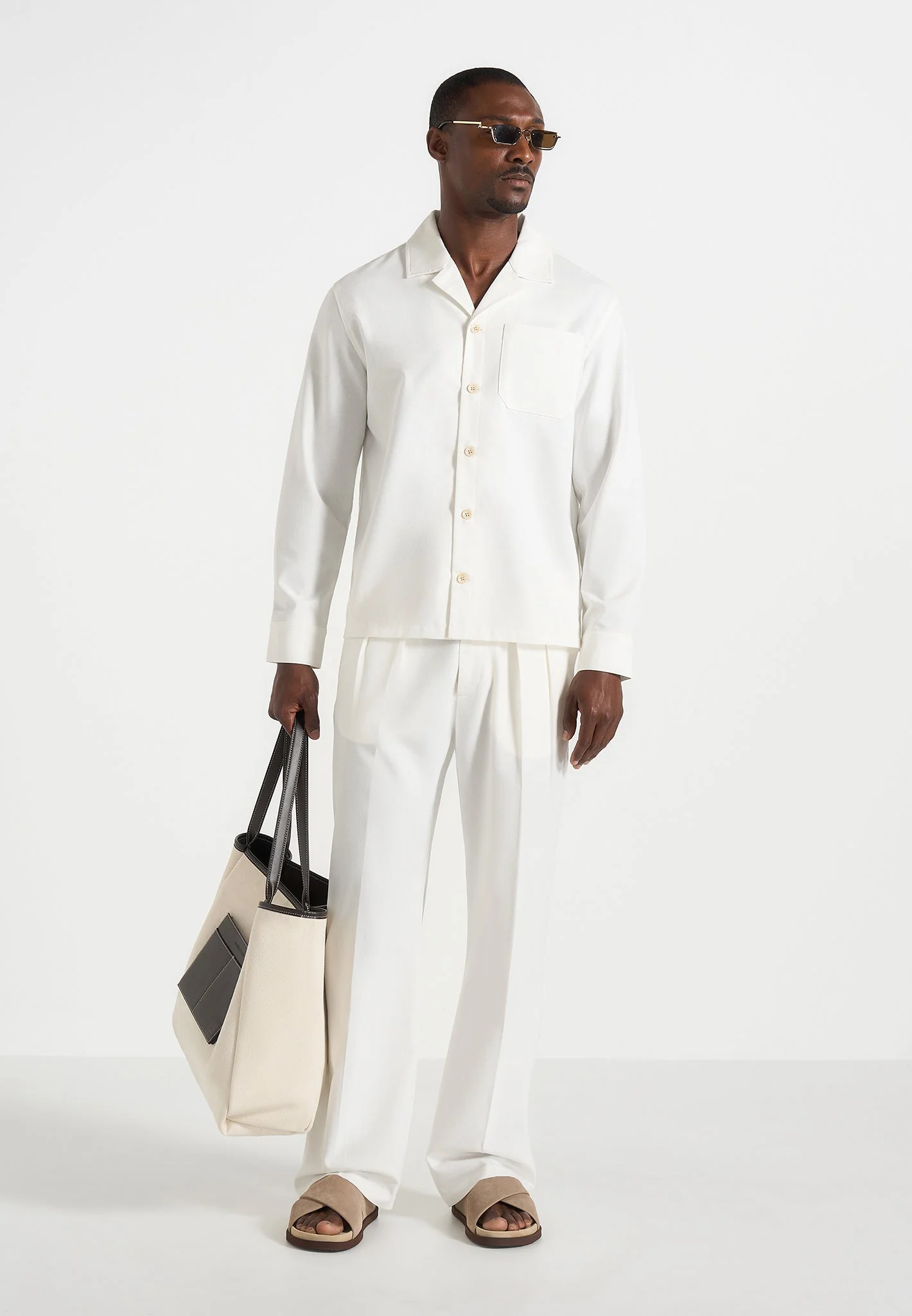 Pierre - Twin Pleat Linen Trousers - White - Image 4