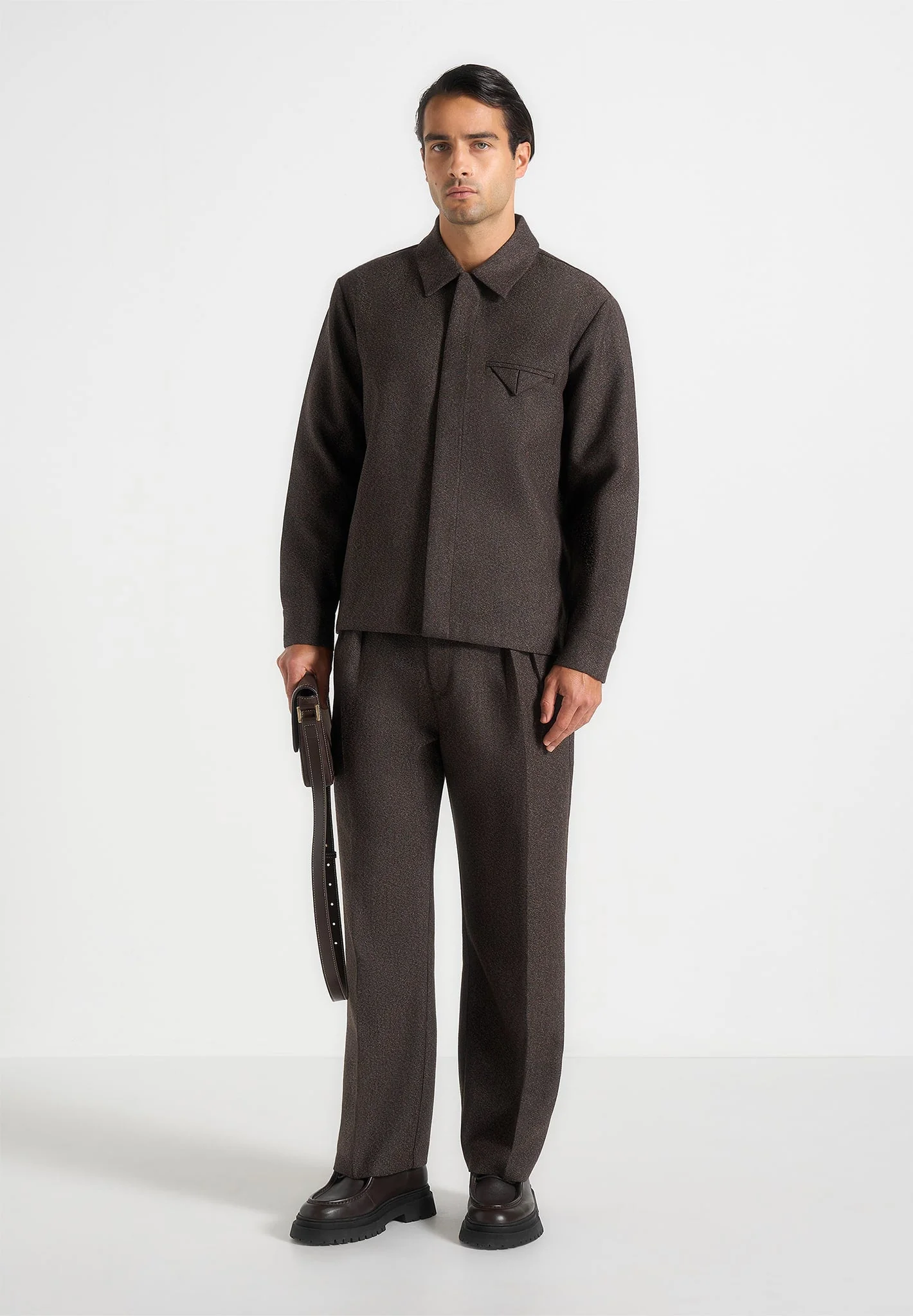 Pierre - Twin Pleat Melange Tailored Trousers - Brown - Image 5