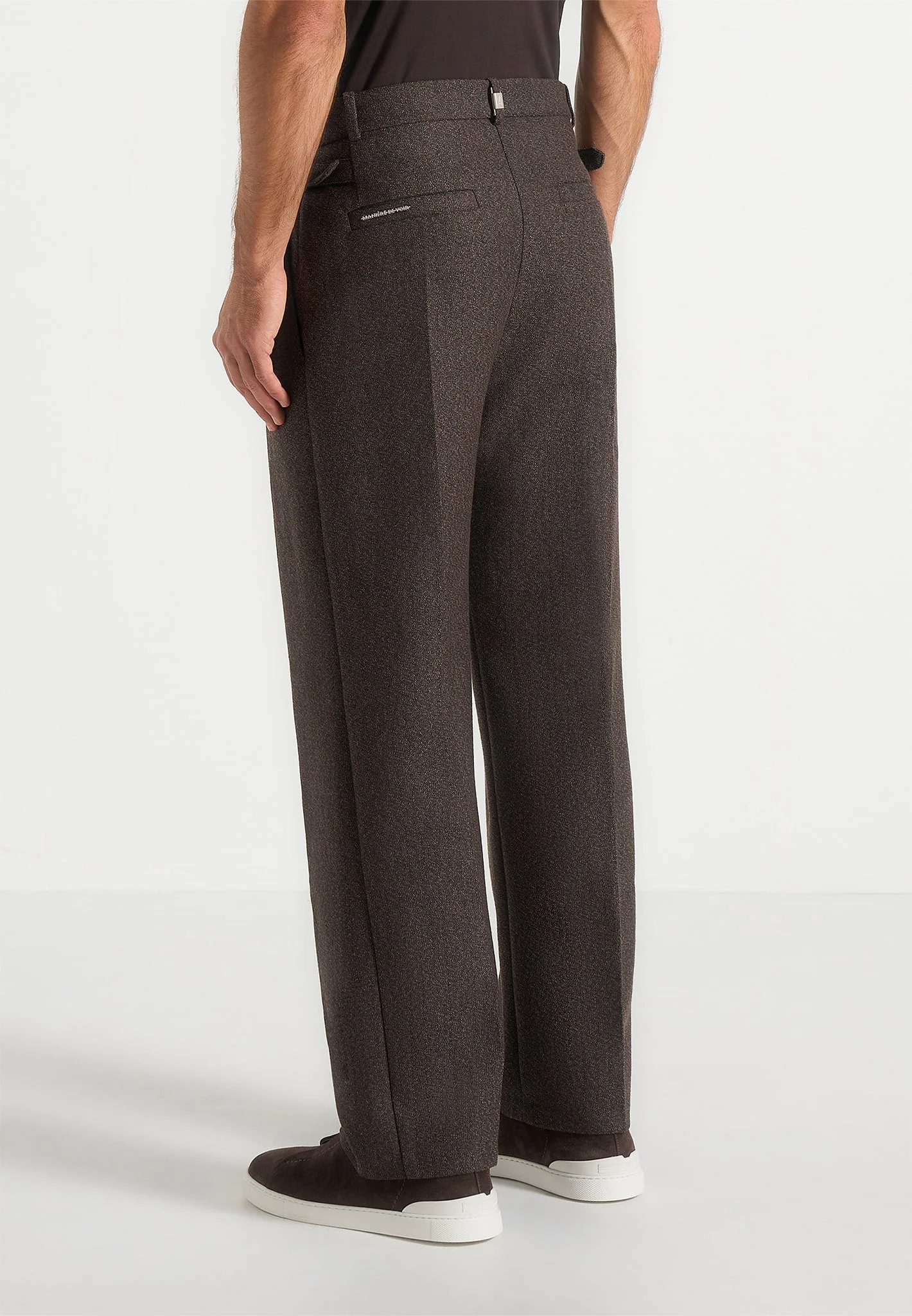 Pierre - Twin Pleat Melange Tailored Trousers - Brown - Image 6