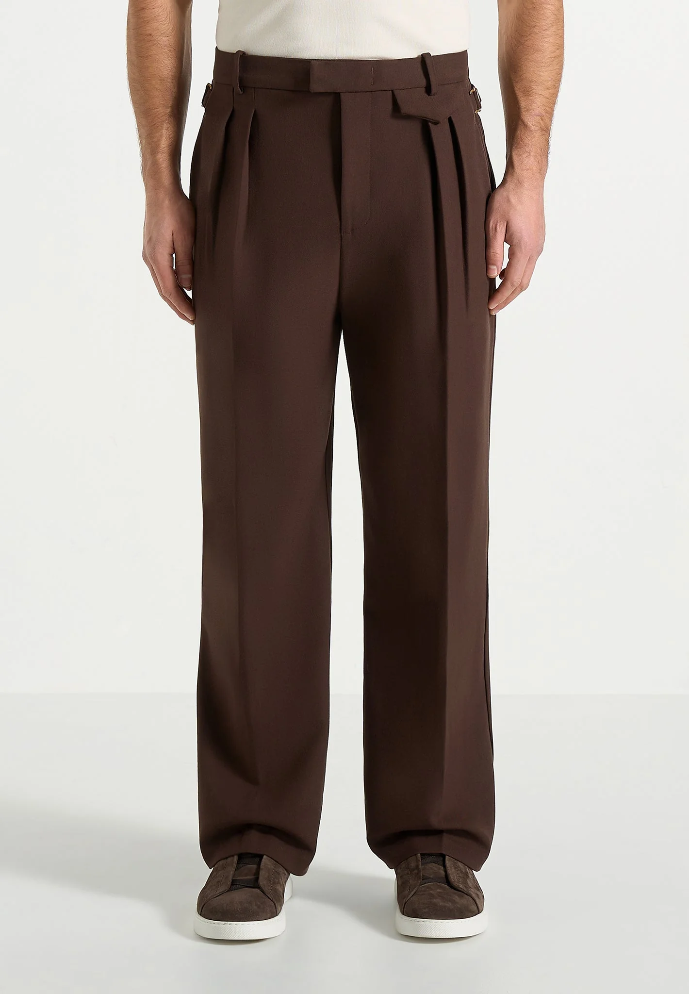 Pierre - Twin Pleat Tailored Trousers - Brown