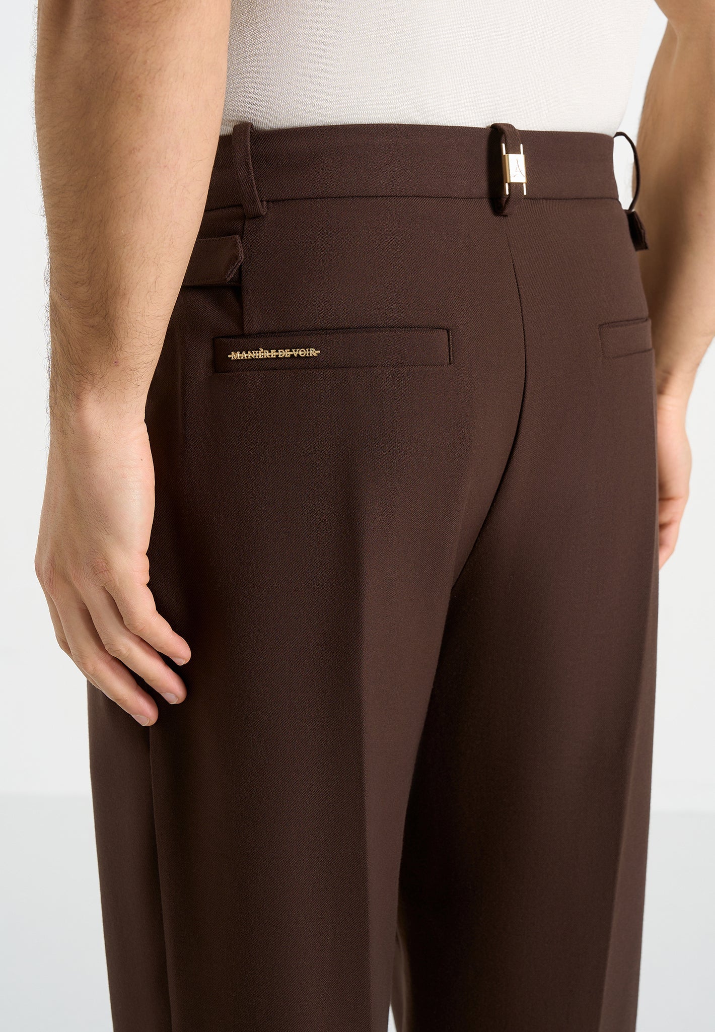 Pierre - Twin Pleat Tailored Trousers - Brown - Image 5