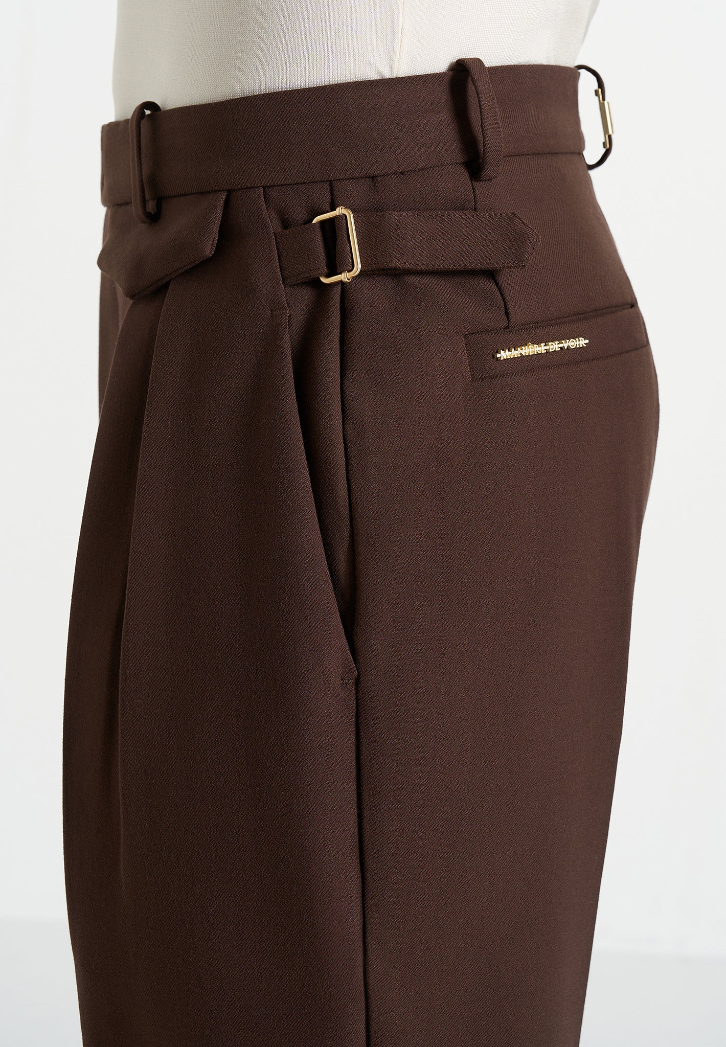 Pierre - Twin Pleat Tailored Trousers - Brown - Image 6