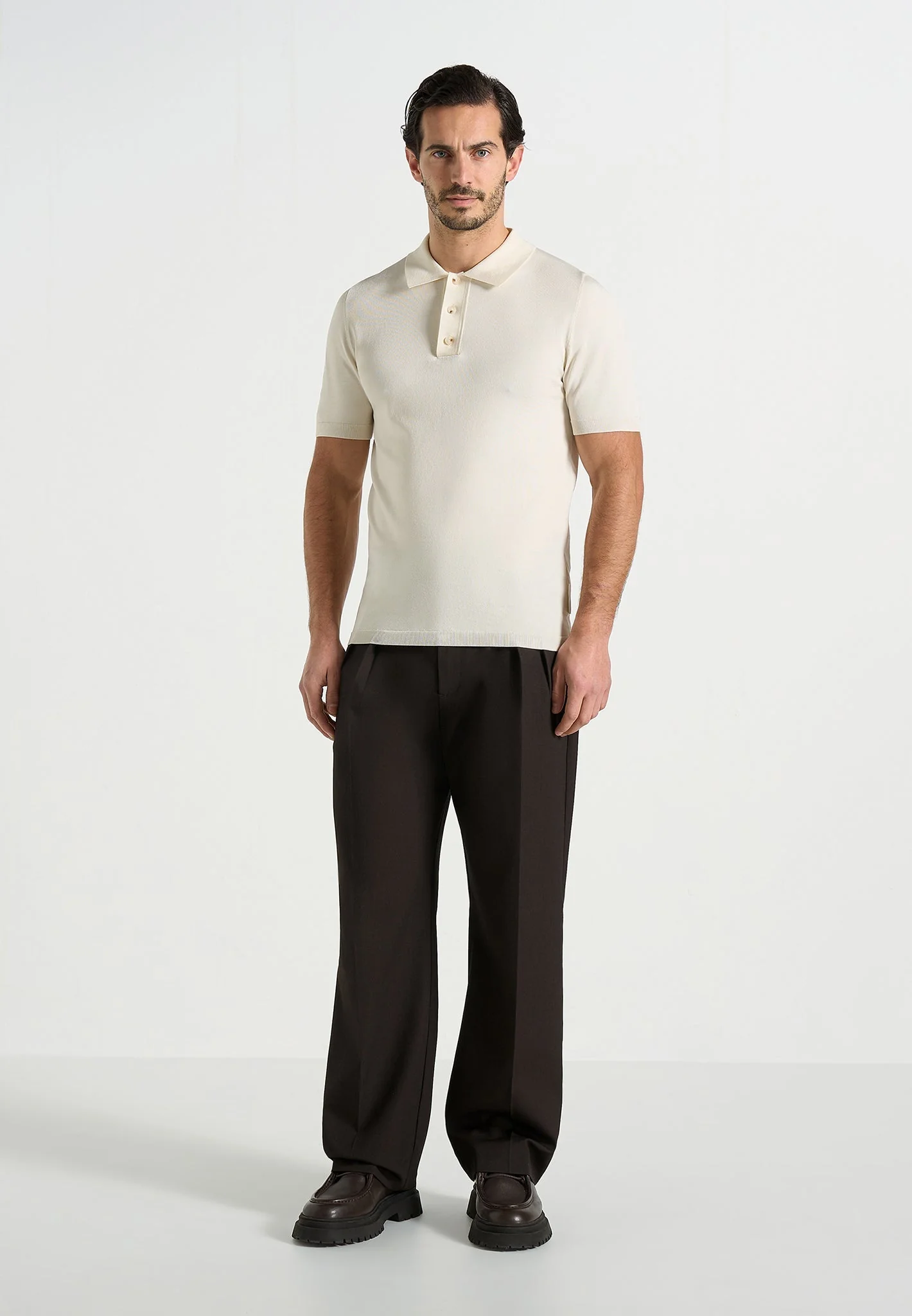 Pierre - Twin Pleat Tailored Trousers - Dark Brown - Image 2