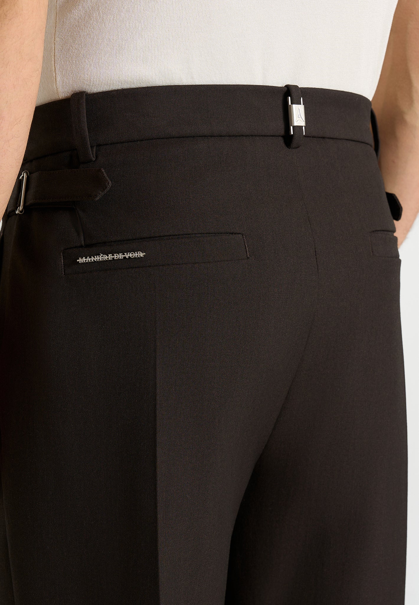 Pierre - Twin Pleat Tailored Trousers - Dark Brown - Image 5