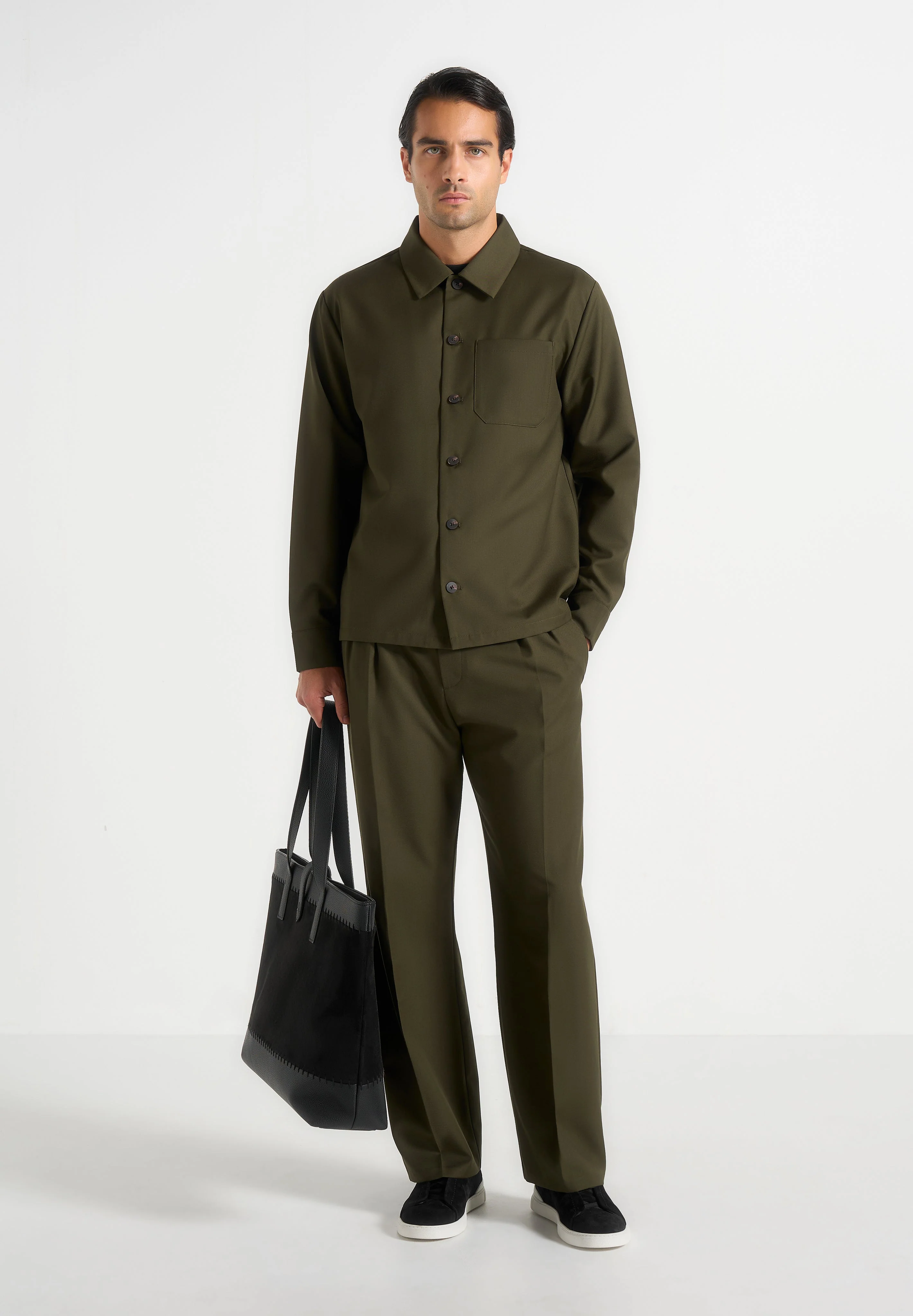 Pierre - Twin Pleat Tailored Trousers - Olive - Image 2