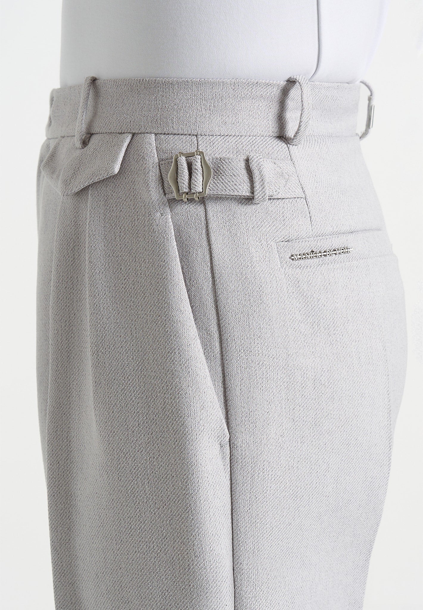 Pierre - Twin Pleat Tailored Trousers - Light Grey - Image 4