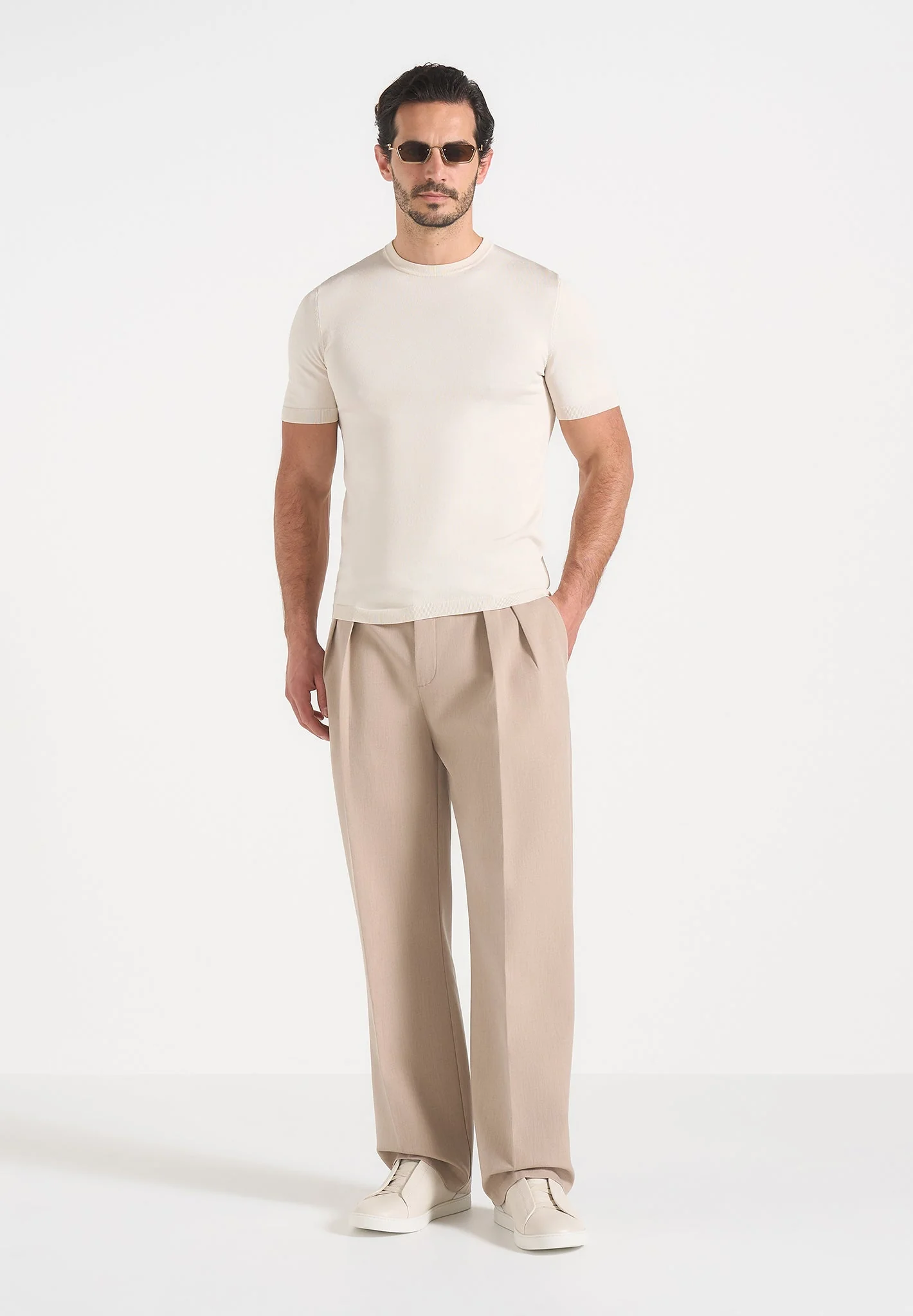 Pierre - Twin Pleat Tailored Trousers - Beige - Image 2