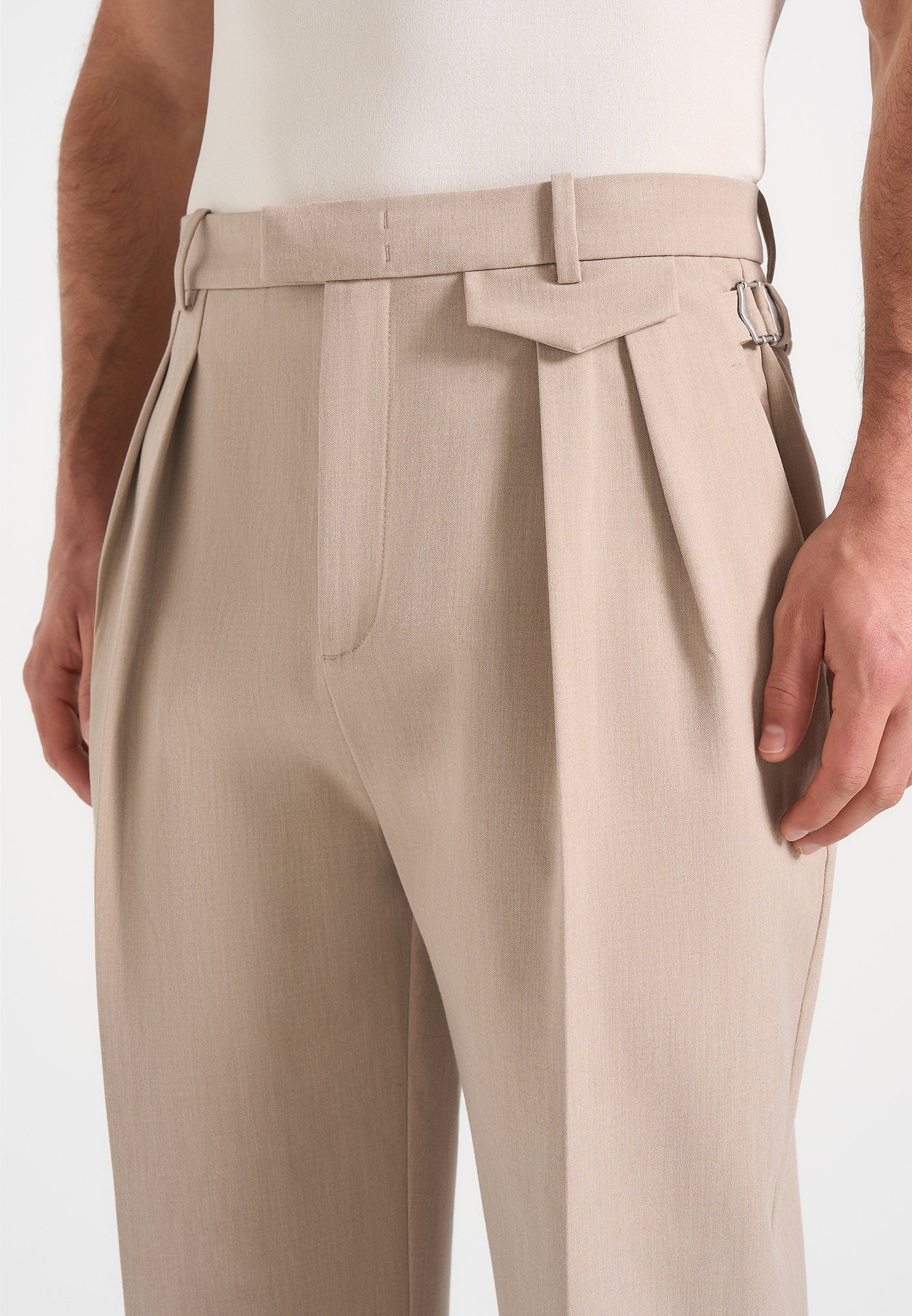 Pierre - Twin Pleat Tailored Trousers - Beige - Image 5