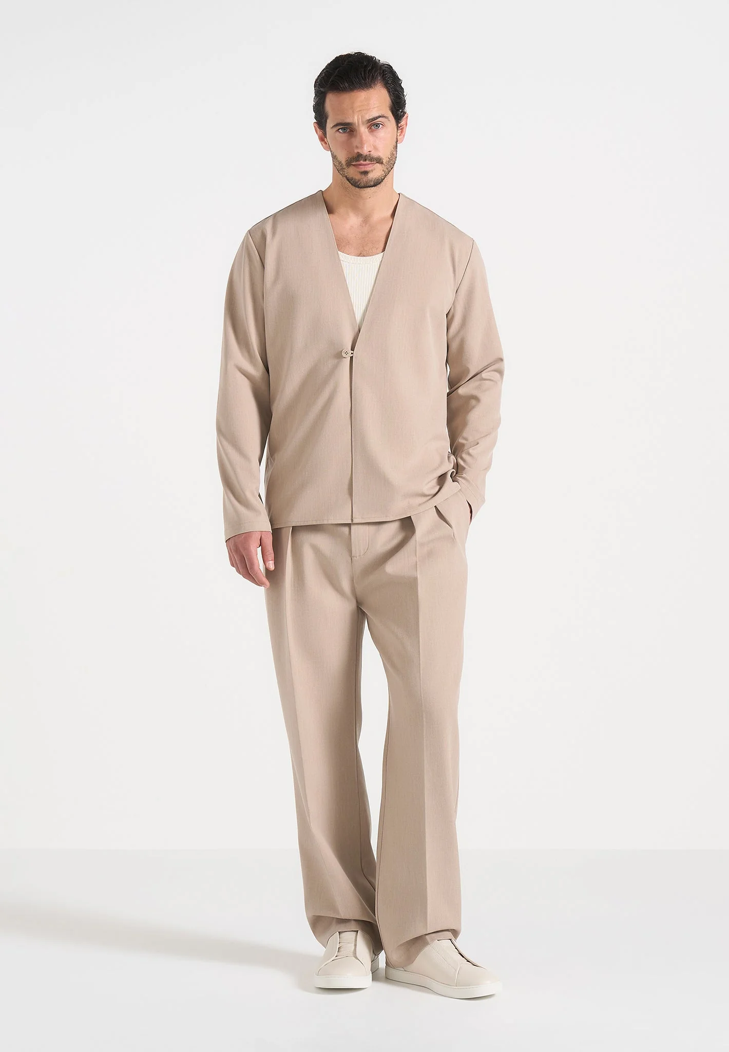 Pierre - Twin Pleat Tailored Trousers - Beige - Image 7