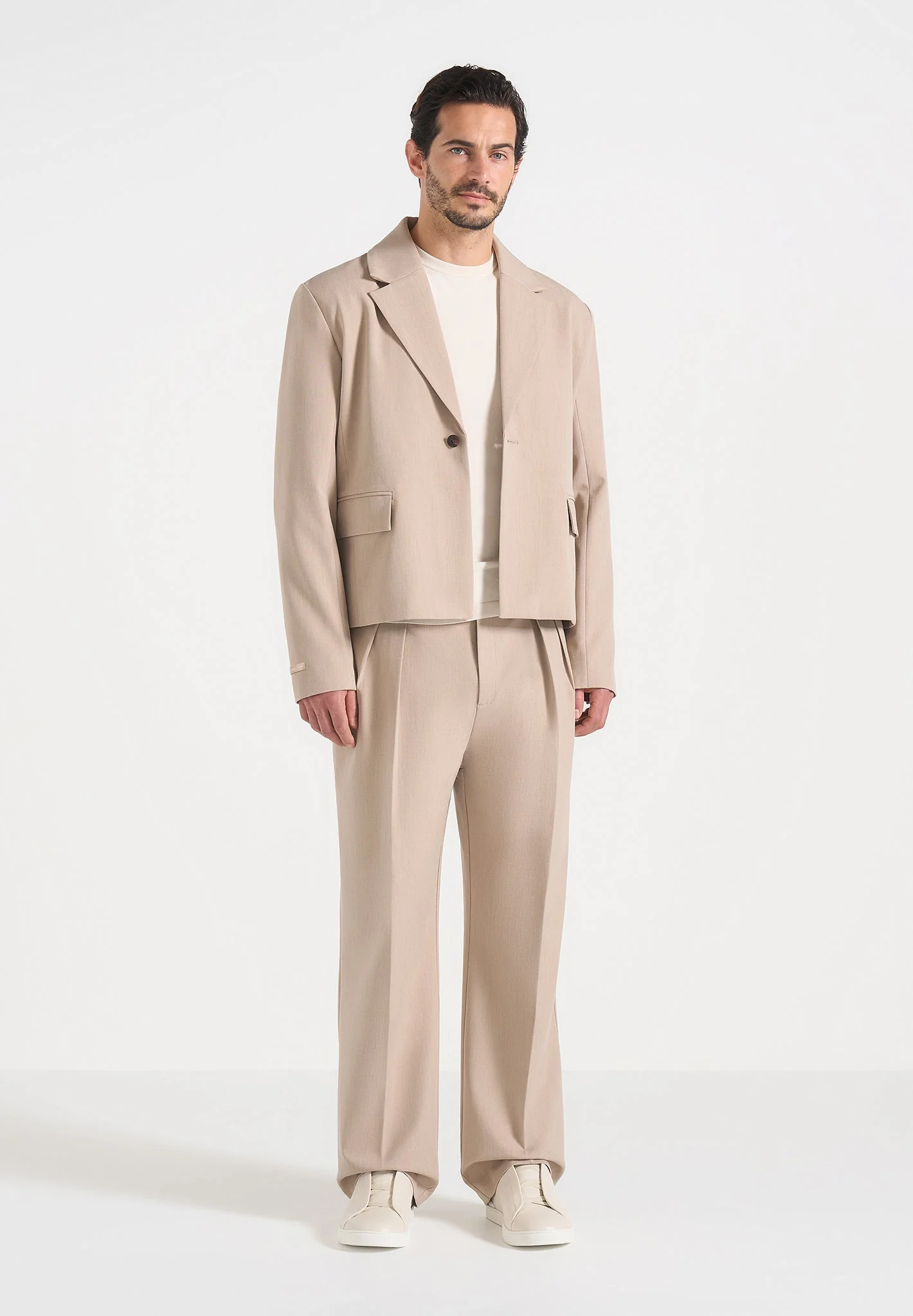 Pierre - Twin Pleat Tailored Trousers - Beige - Image 8