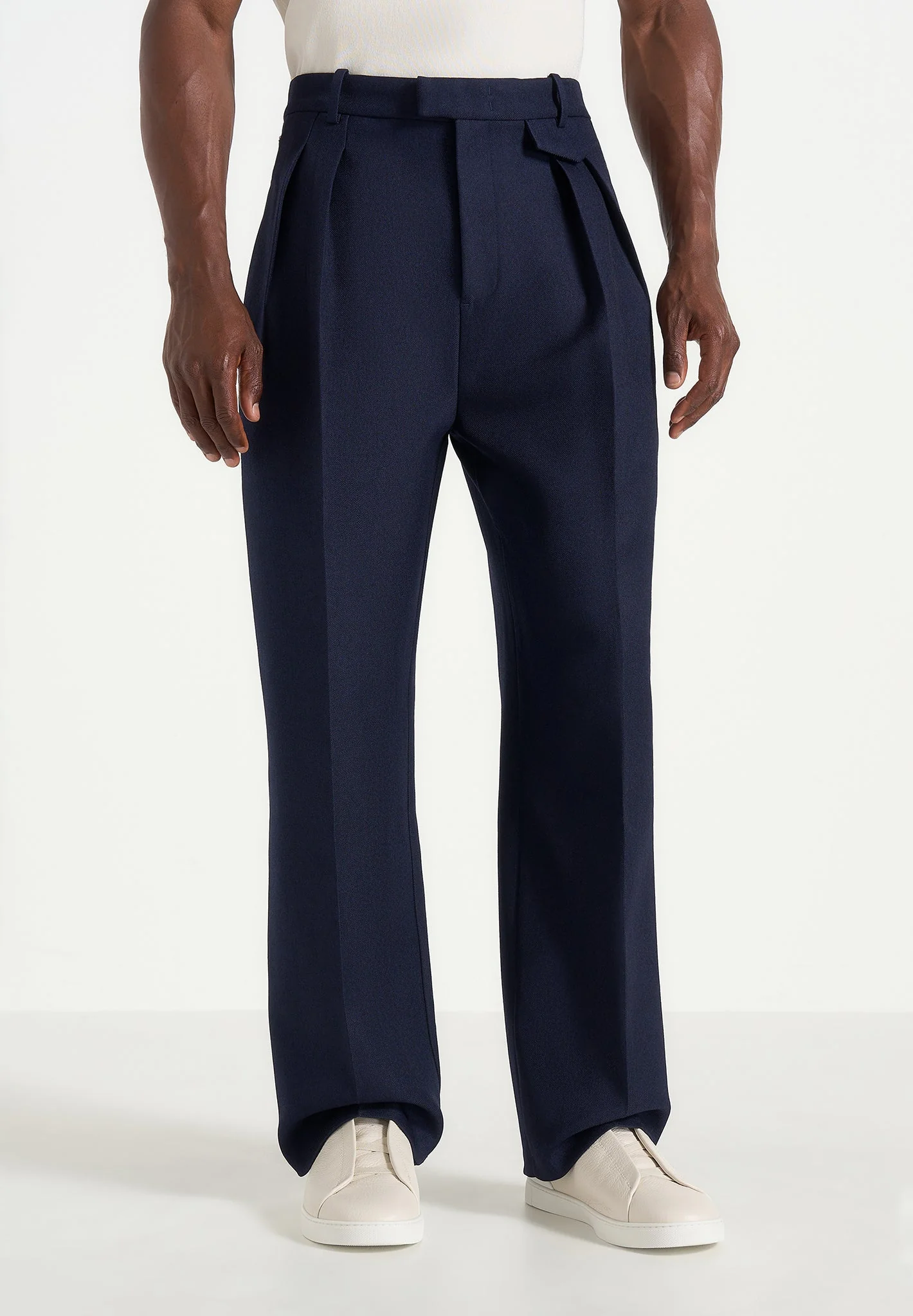 Pierre - Twin Pleat Tailored Trousers - Navy