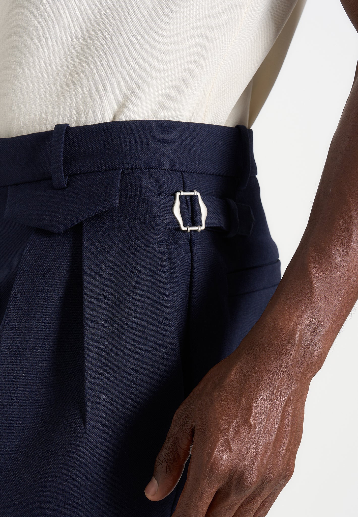 Pierre - Twin Pleat Tailored Trousers - Navy - Image 2