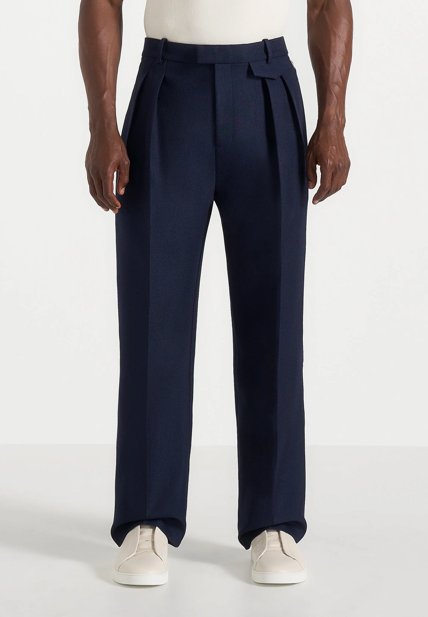 Pierre - Twin Pleat Tailored Trousers - Navy - Image 5