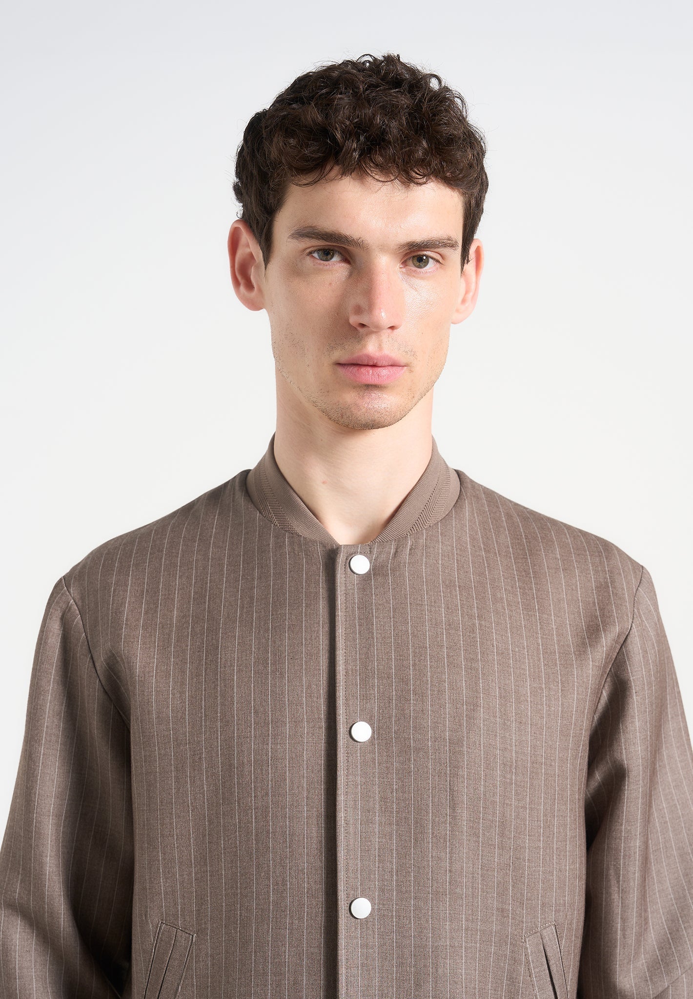 Savin - Pinstripe Bomber Jacket - Taupe - Image 3