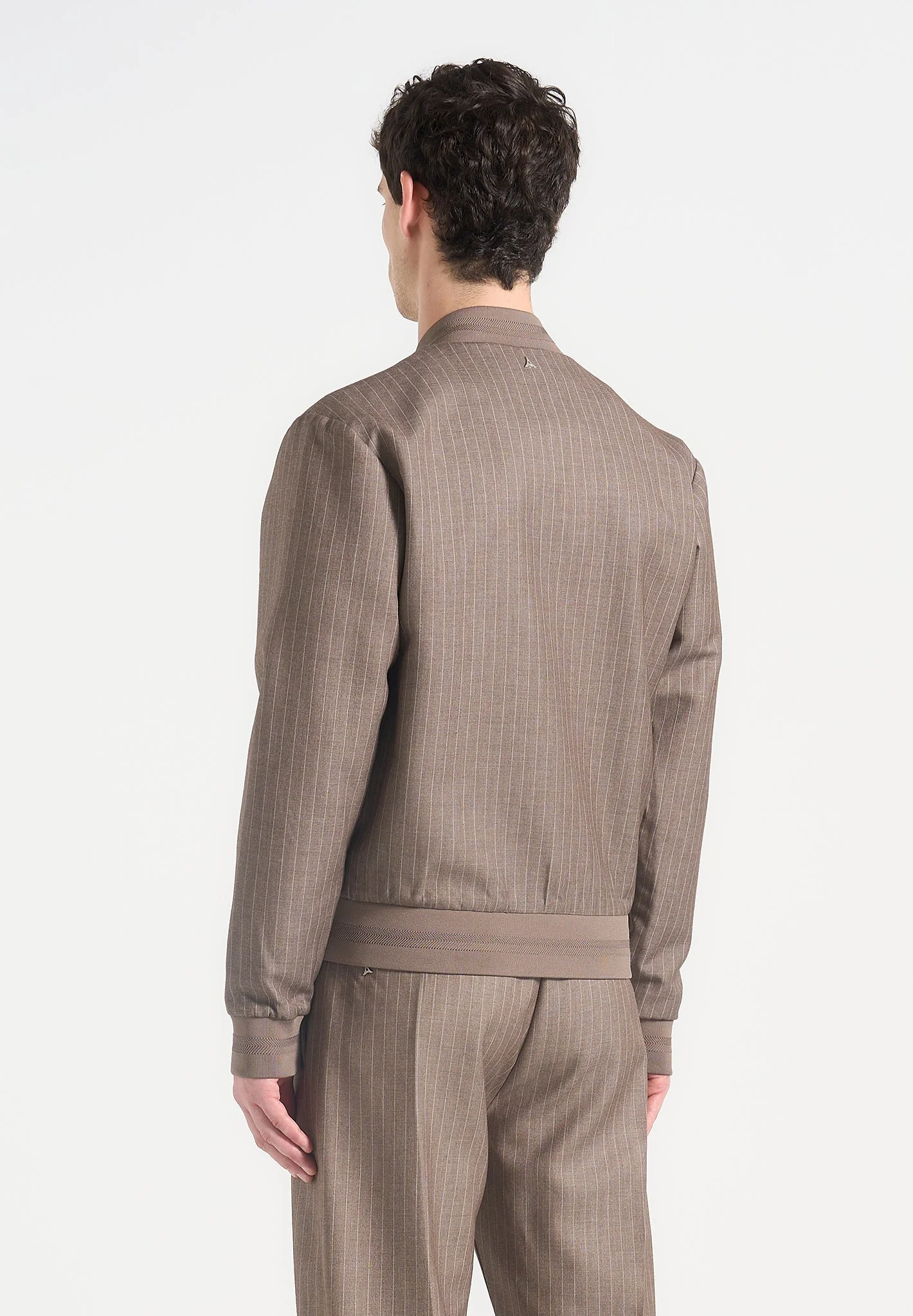Savin - Pinstripe Bomber Jacket - Taupe - Image 4