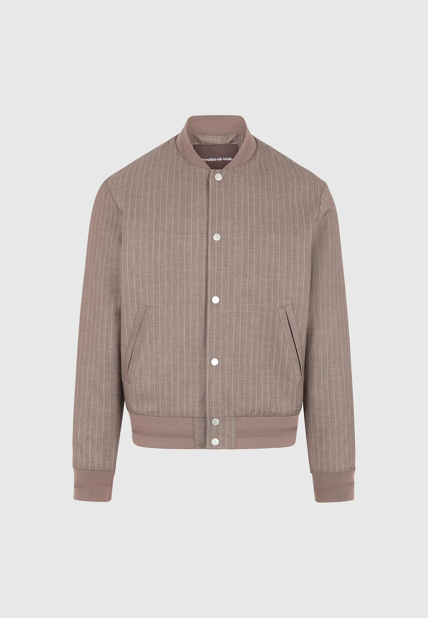 Savin - Pinstripe Bomber Jacket - Taupe - Image 5