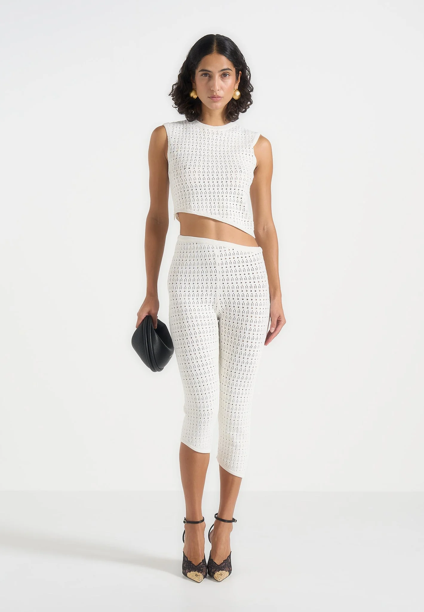 Piper - Pointelle Asymmetric Capri Leggings - Cream - Image 2