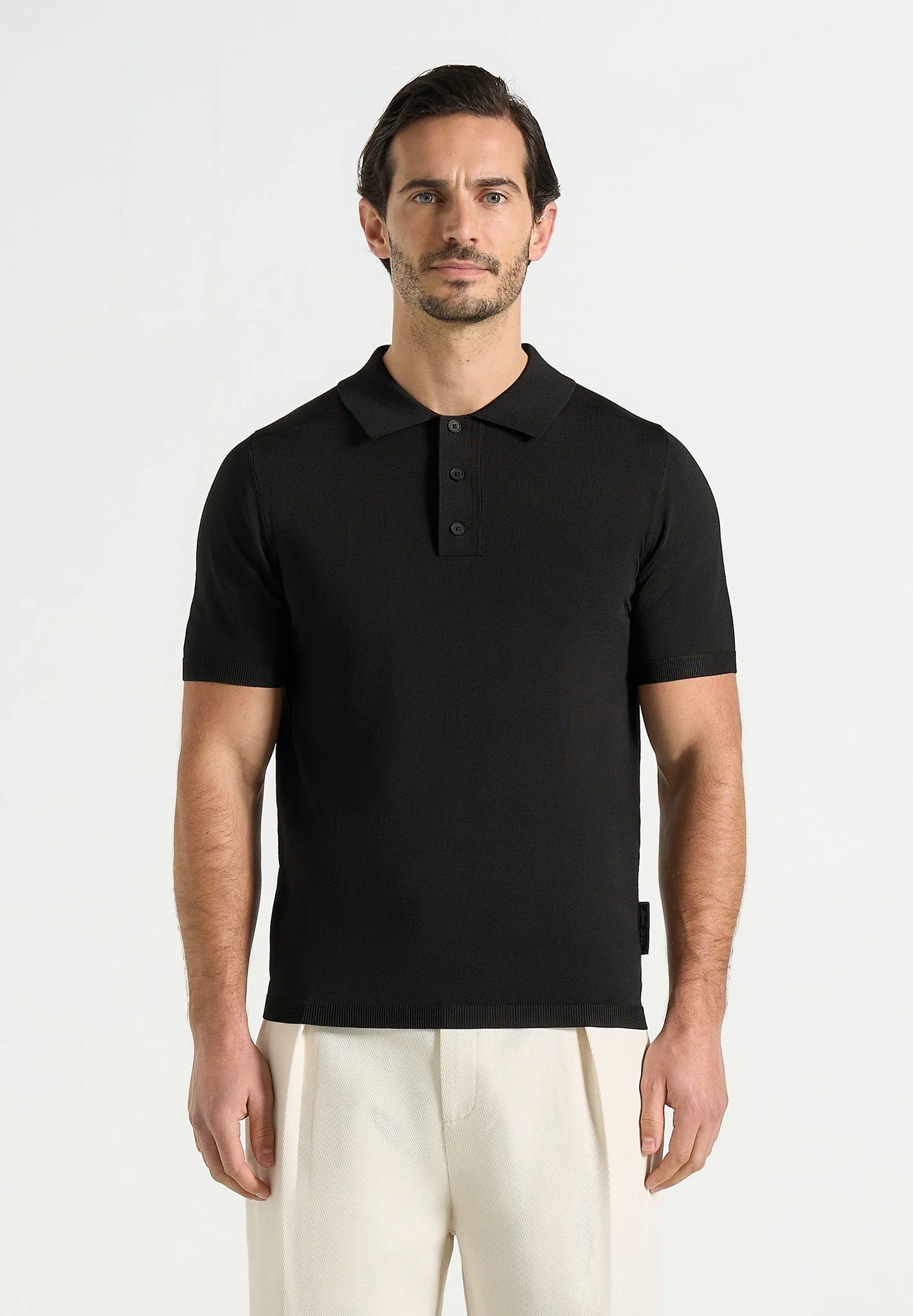 PL001 - Luxe Knitted Polo Top - Black