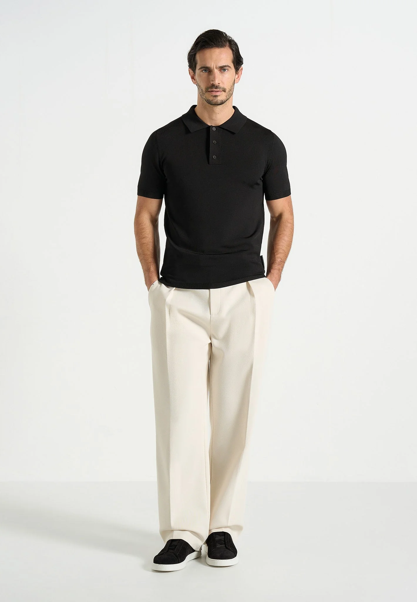PL001 - Luxe Knitted Polo Top - Black - Image 2
