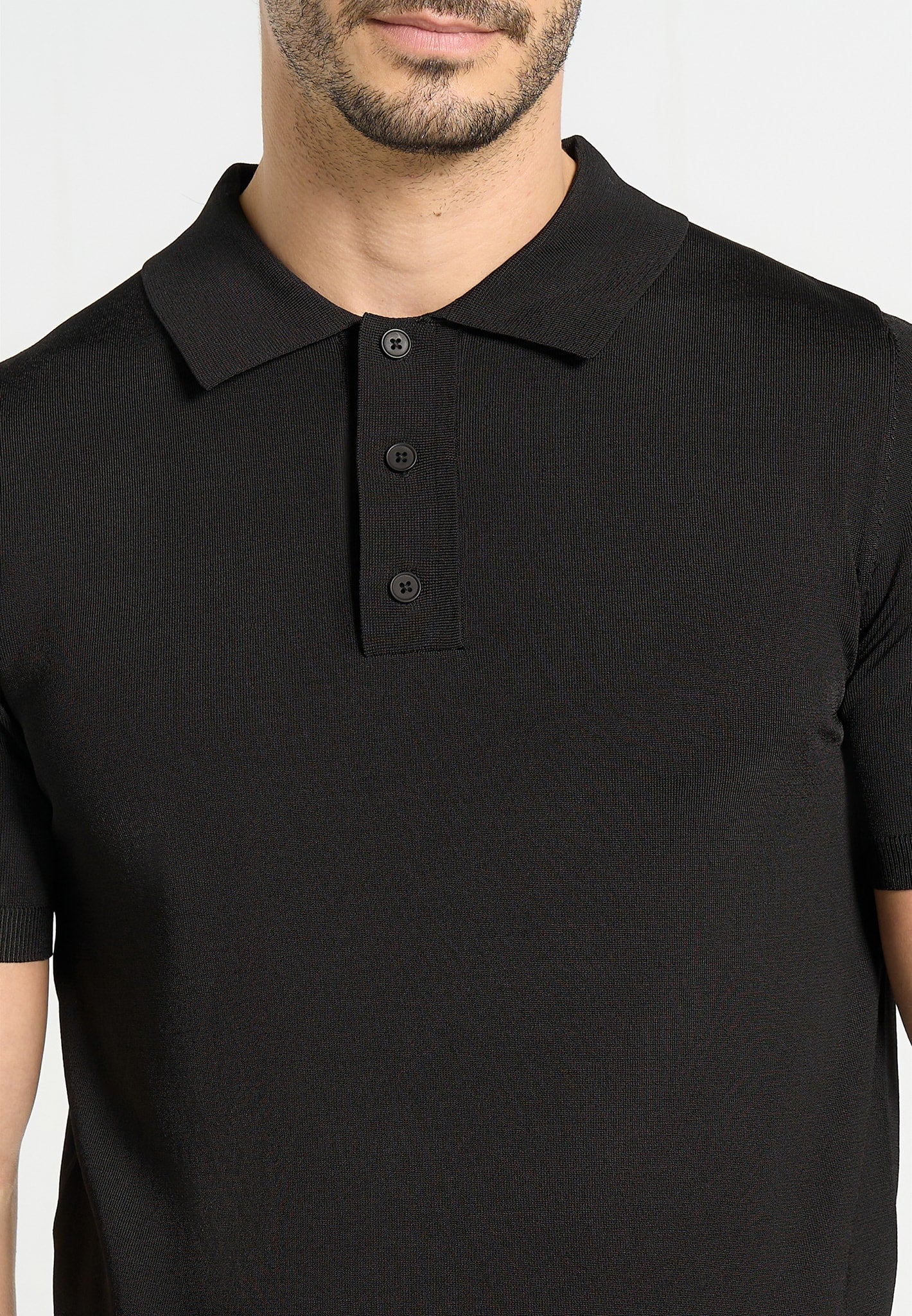 PL001 - Luxe Knitted Polo Top - Black - Image 3