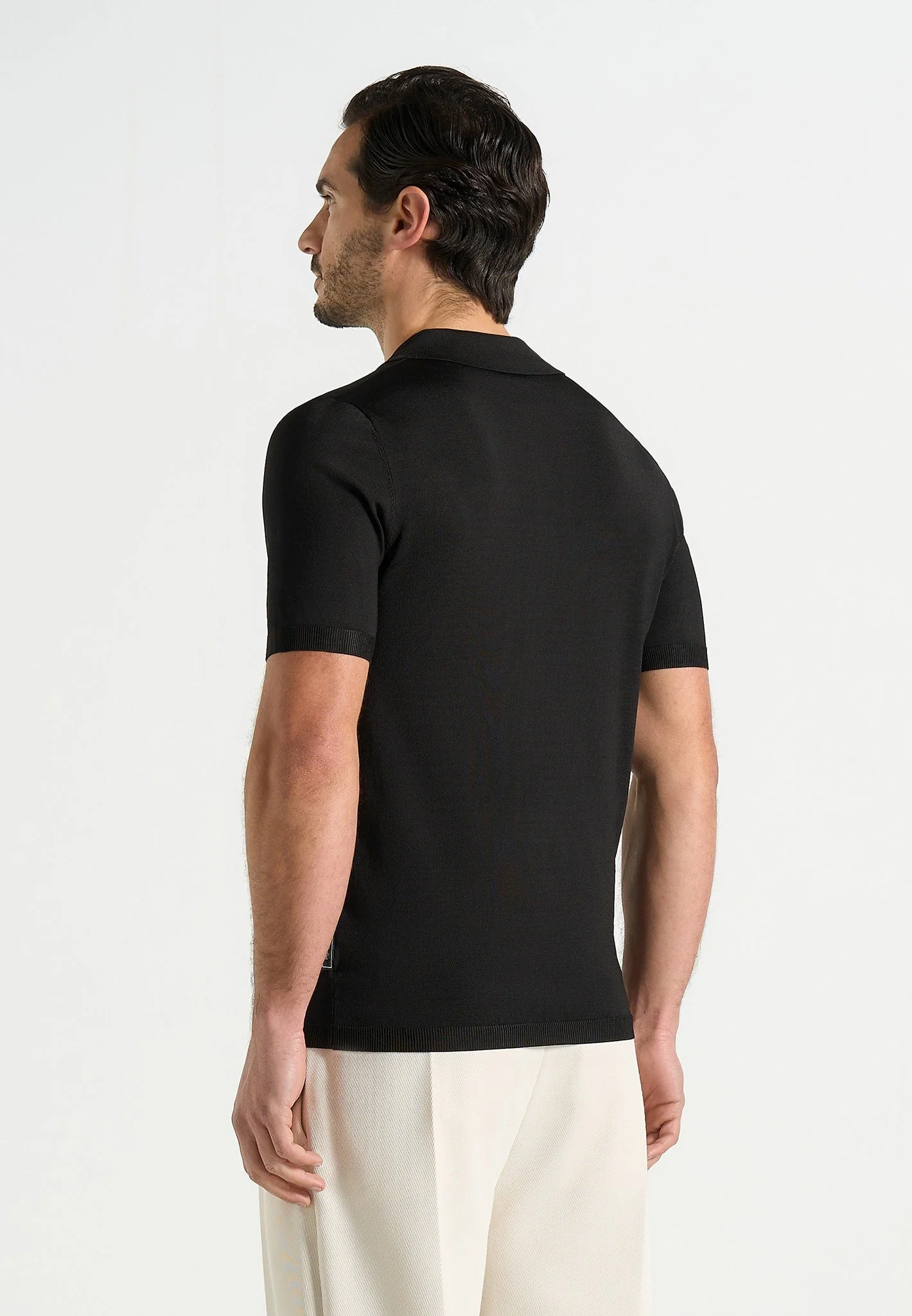 PL001 - Luxe Knitted Polo Top - Black - Image 5