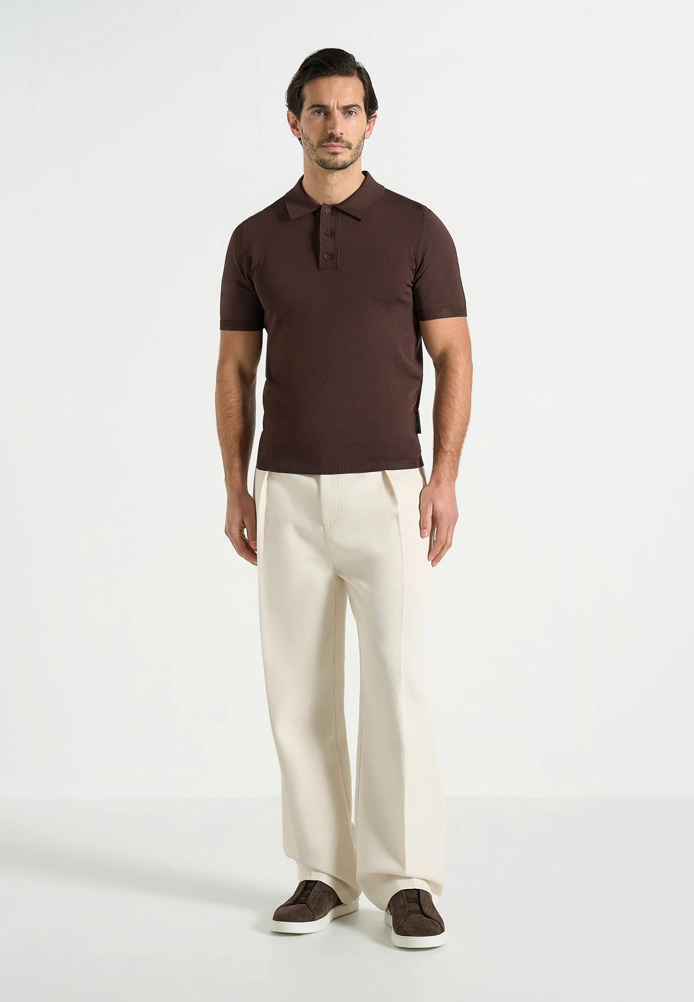 PL001 - Luxe Knitted Polo Top - Brown - Image 2