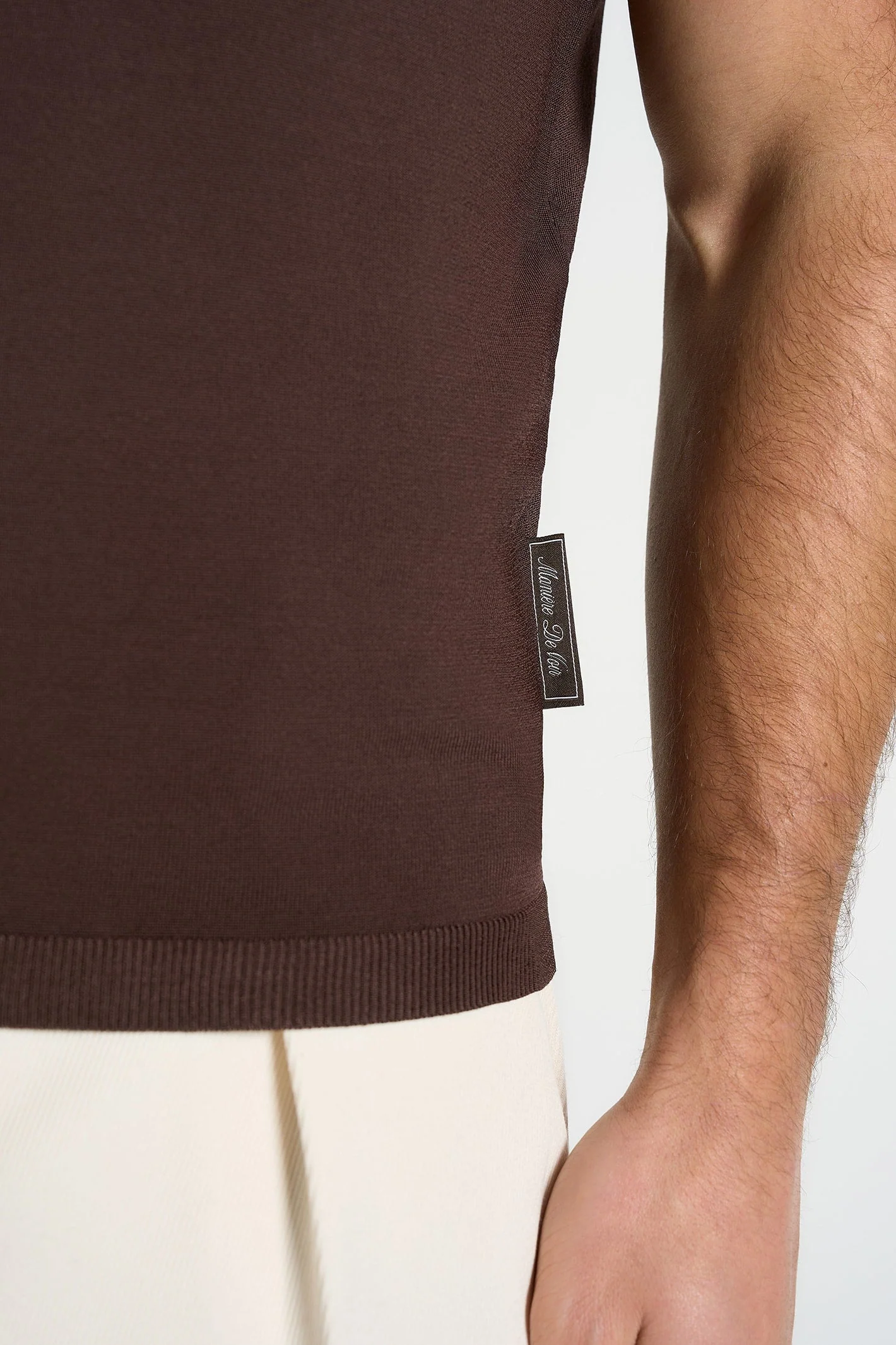 PL001 - Luxe Knitted Polo Top - Brown - Image 3